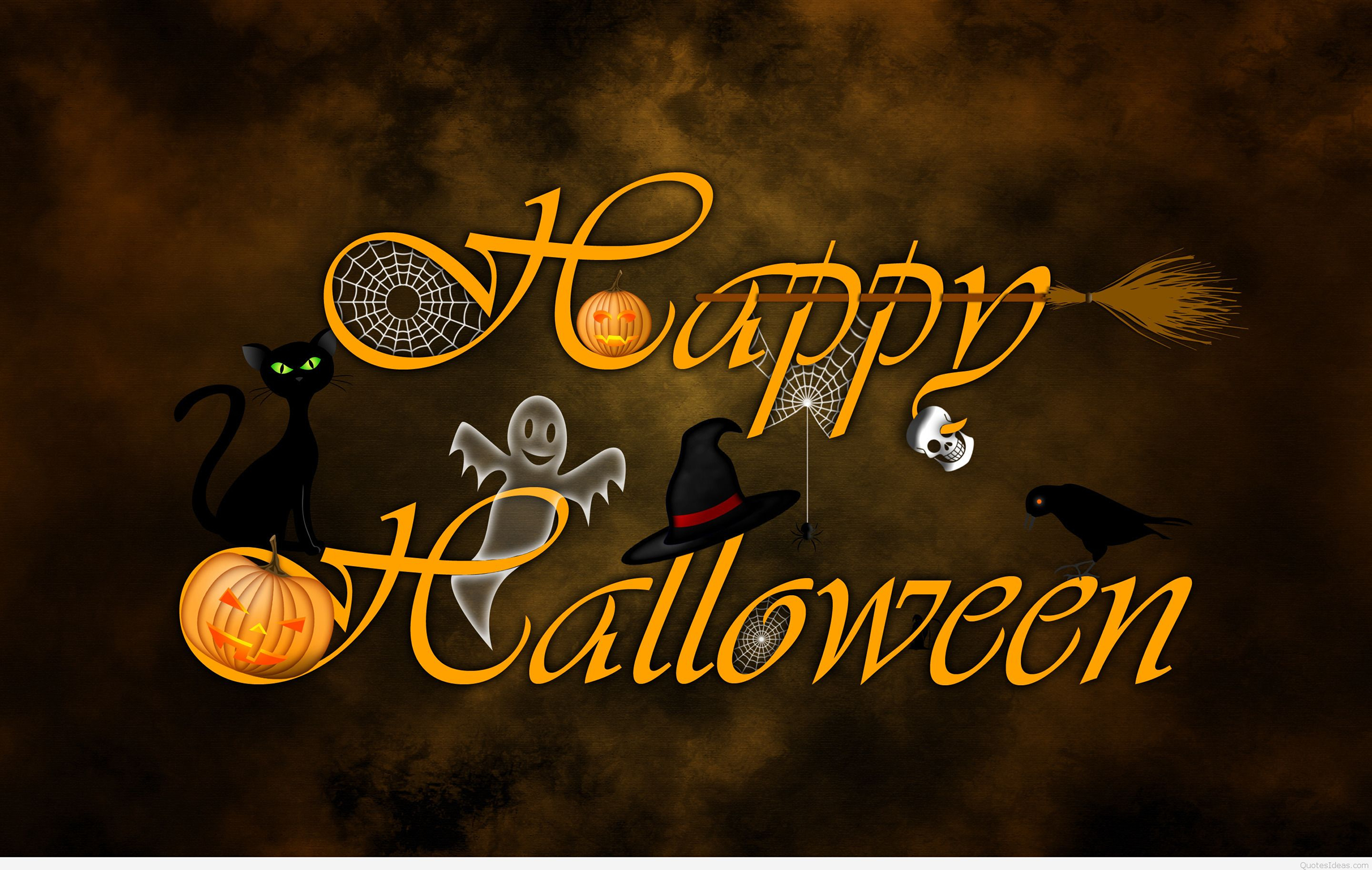 Download mobile wallpaper Halloween, Cat, Holiday, Raven, Ghost, Happy Halloween for free.