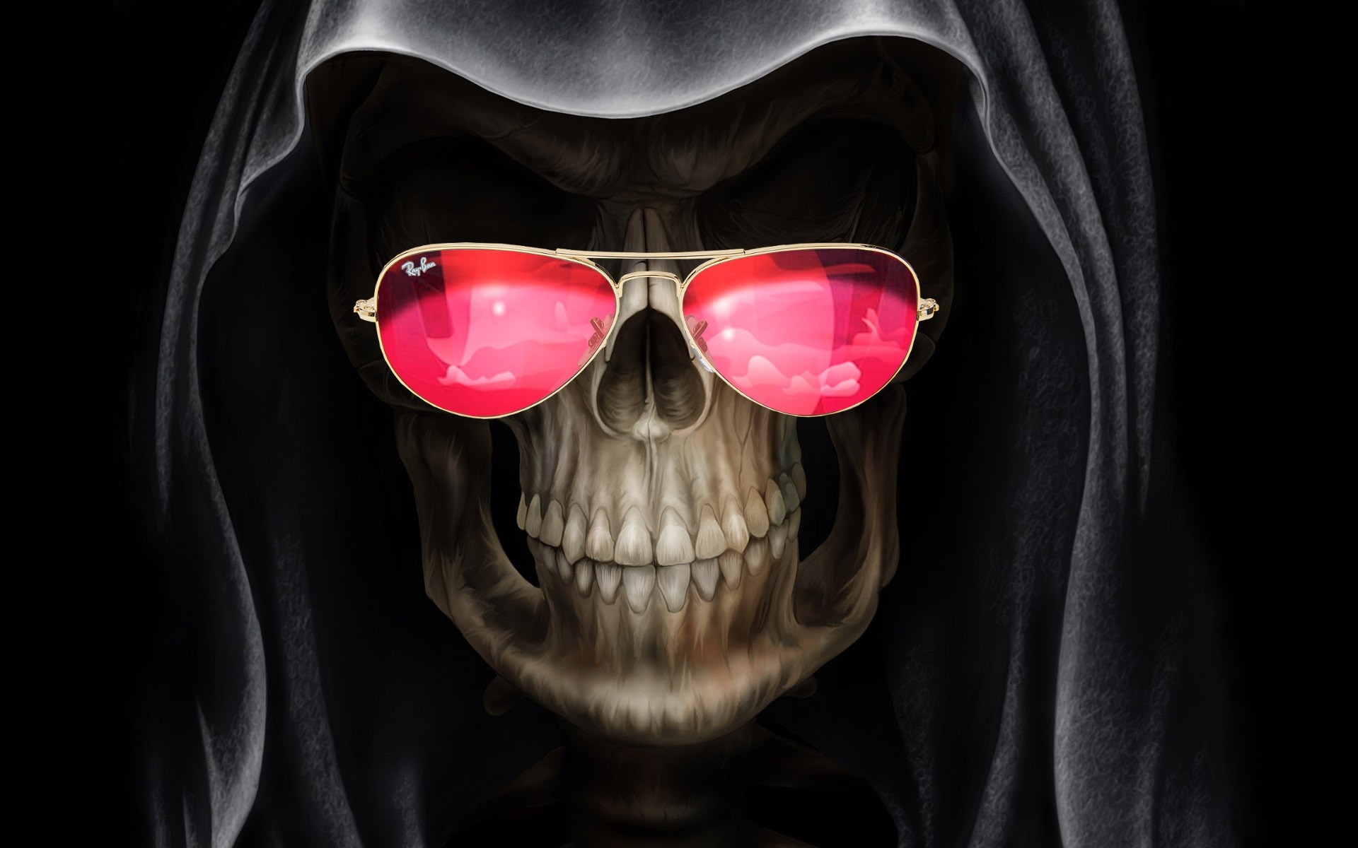 Download mobile wallpaper Dark, Hood, Skeleton, Sunglasses, Grim Reaper for free.
