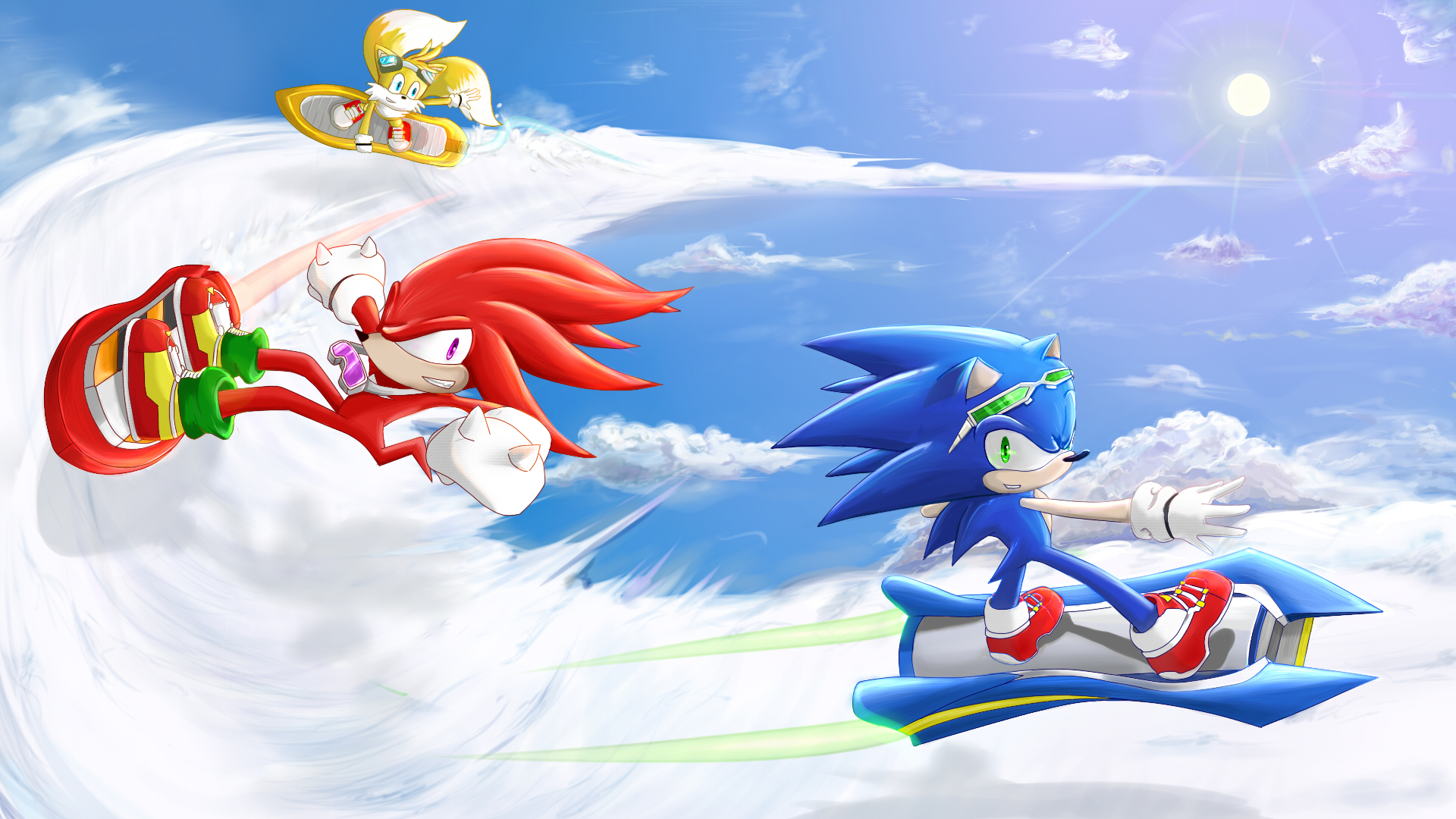 Download mobile wallpaper Sky, Video Game, Sonic The Hedgehog, Knuckles The Echidna, Miles 'tails' Prower, Sonic Riders, Sonic for free.
