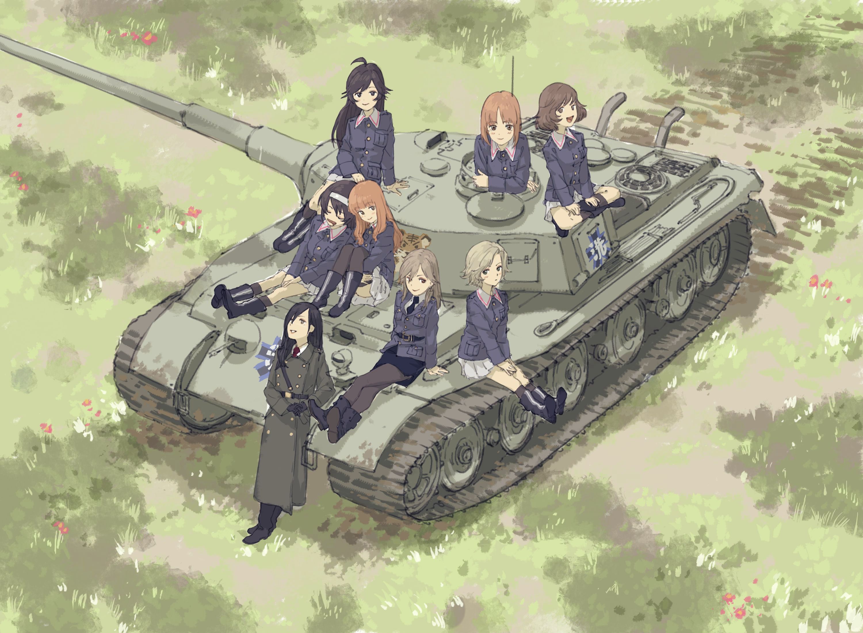 anime, girls und panzer, field, hana isuzu, mako reizei, miho nishizumi, saori takebe, tank, yukari akiyama