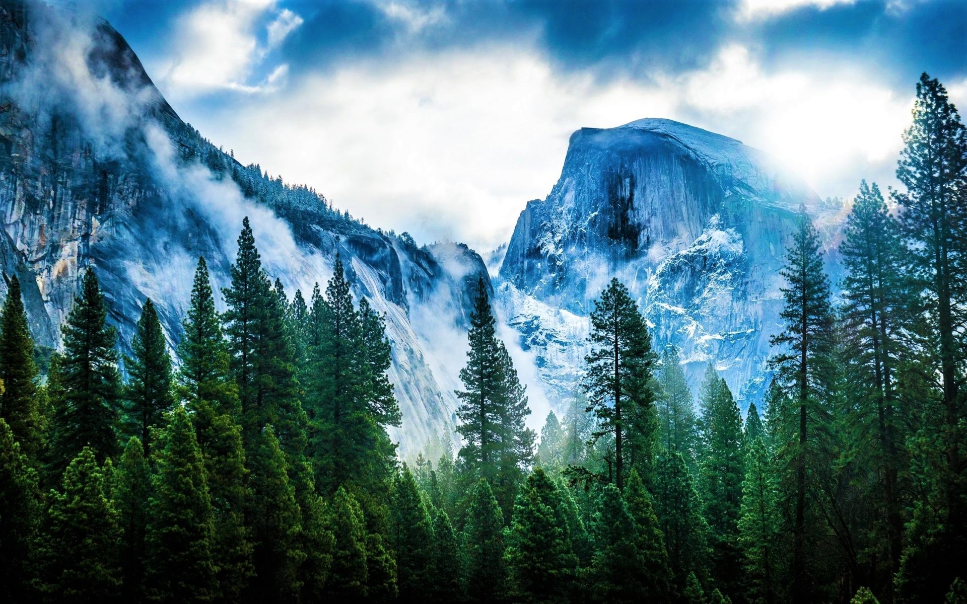 Handy-Wallpaper Winter, Berg, Wald, Yosemite Nationalpark, Erde/natur kostenlos herunterladen.