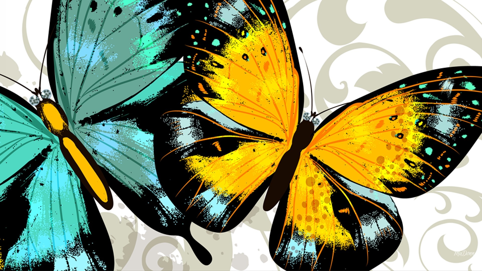 無料モバイル壁紙蝶, 青い, 黄色, 芸術的をダウンロードします。
