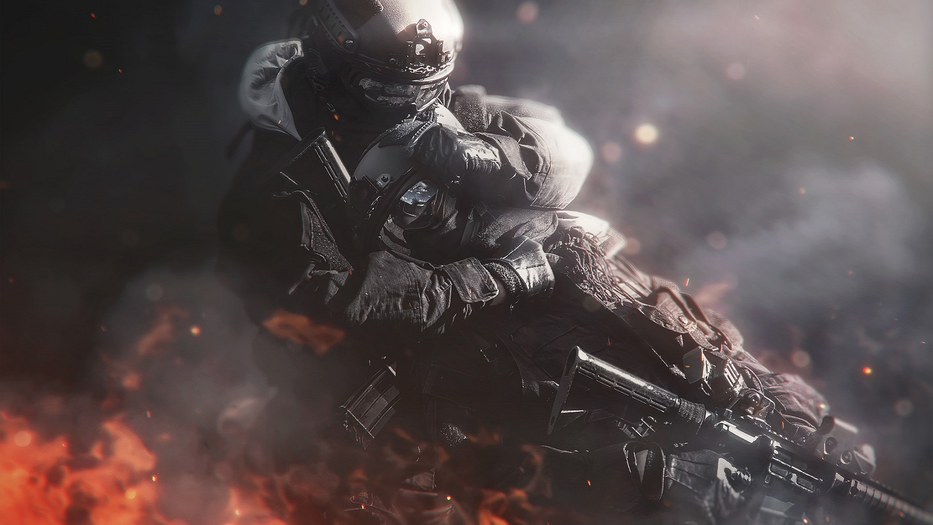 Download mobile wallpaper Fire, Sci Fi, Military, Soldier for free.