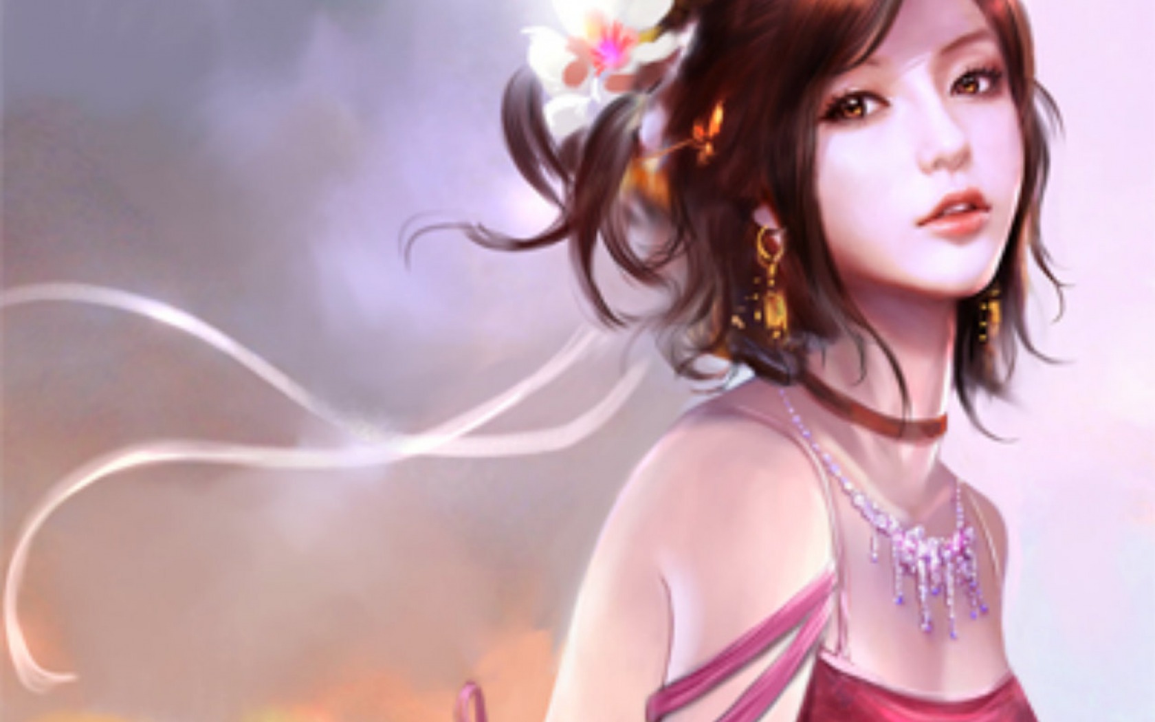 Free download wallpaper Fantasy, Pink, Flower, Women on your PC desktop