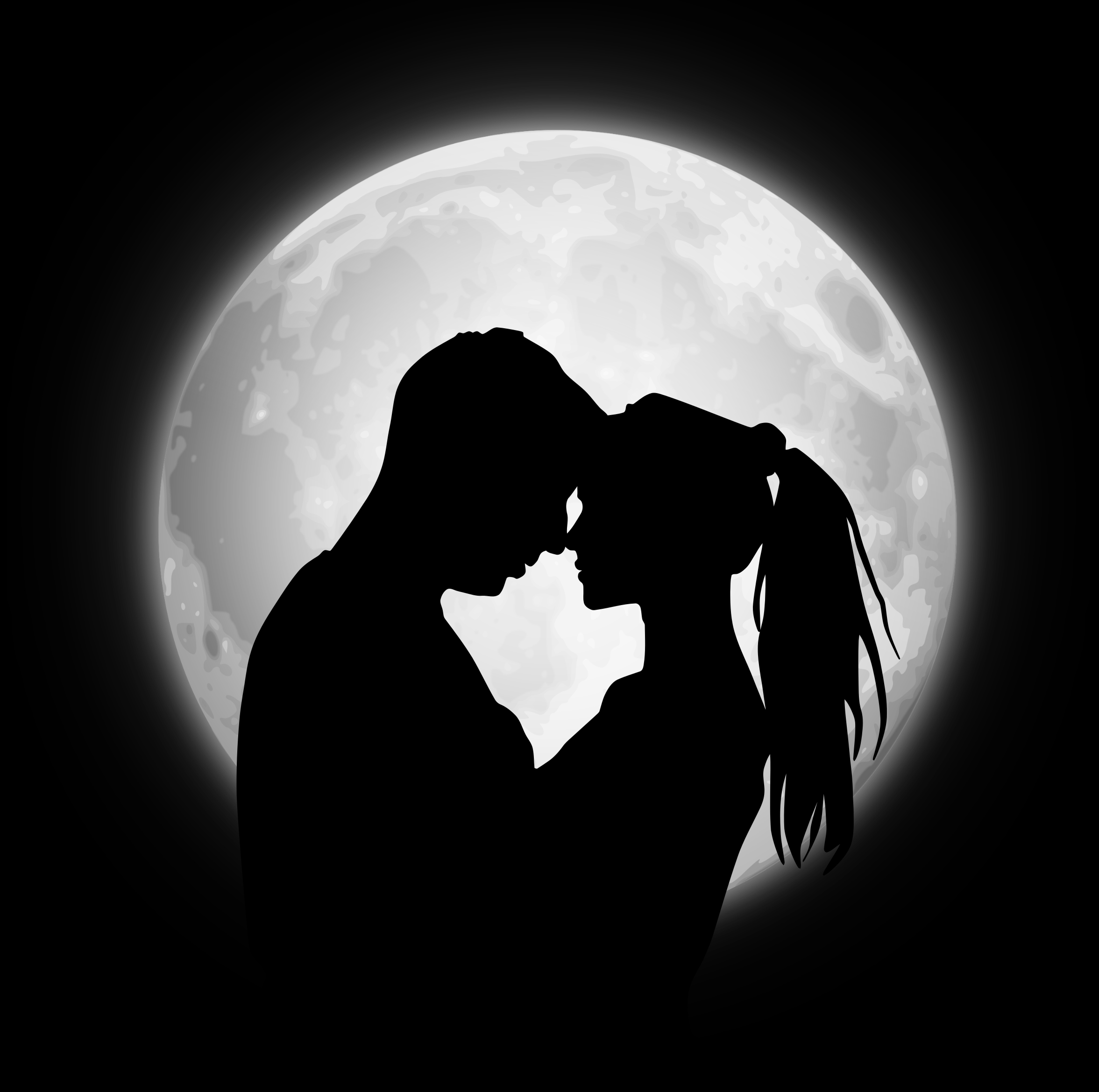 love, pair, silhouettes, couple, moon