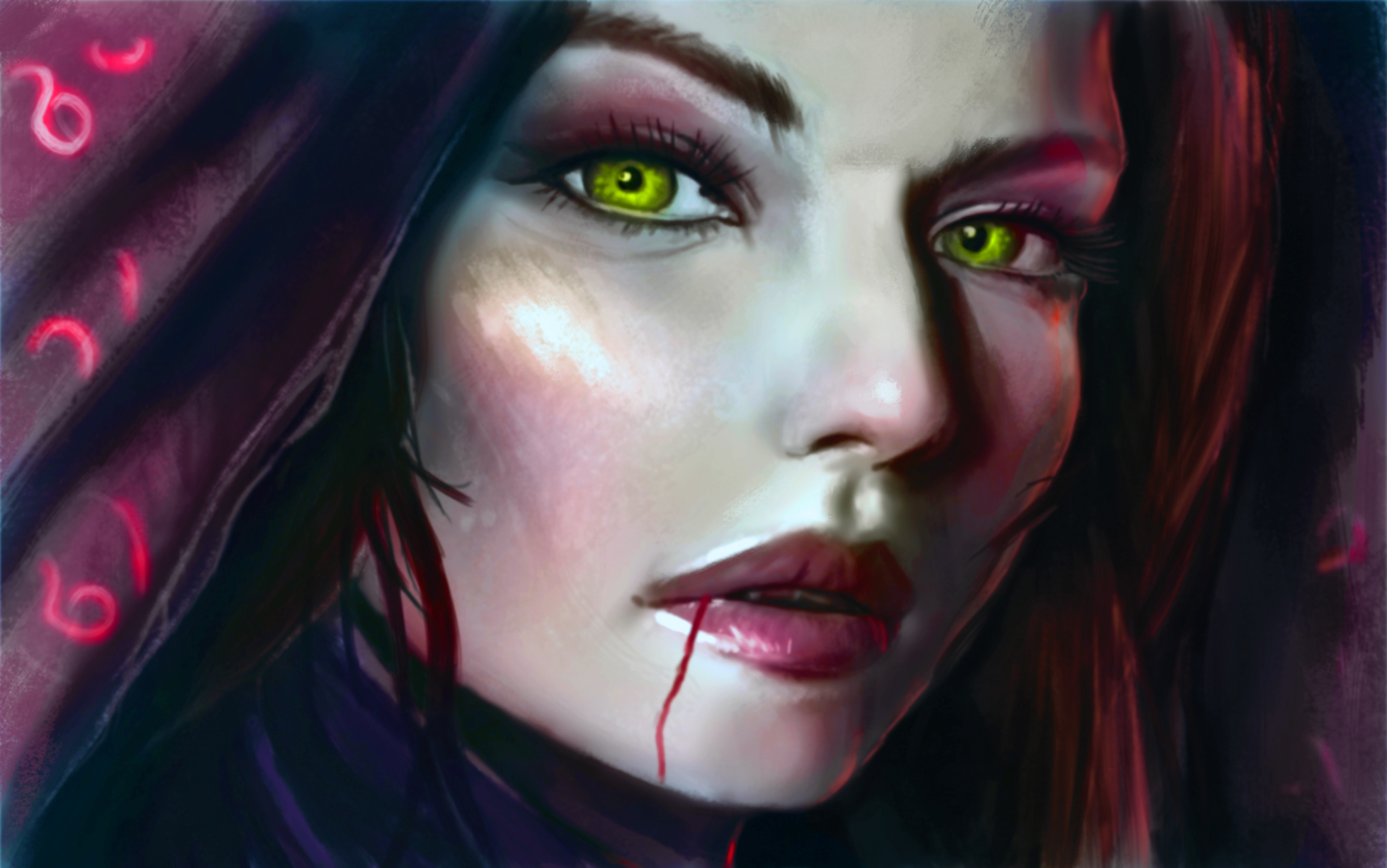 Free download wallpaper Fantasy, Blood, Dark, Face, Green Eyes, Vampire on your PC desktop