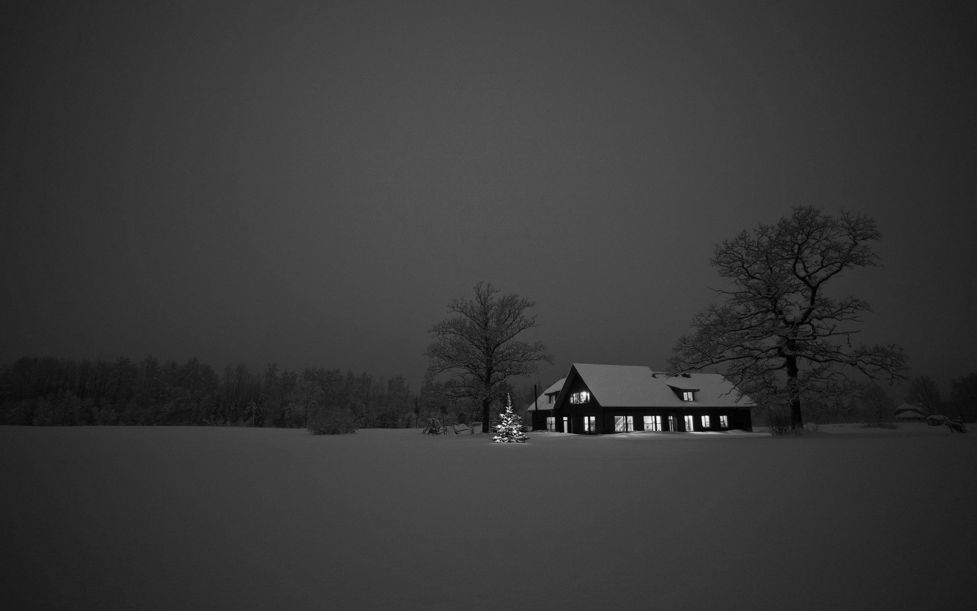 Download mobile wallpaper Landscape, Night, Snow, Christmas, House, Photography, Black & White for free.