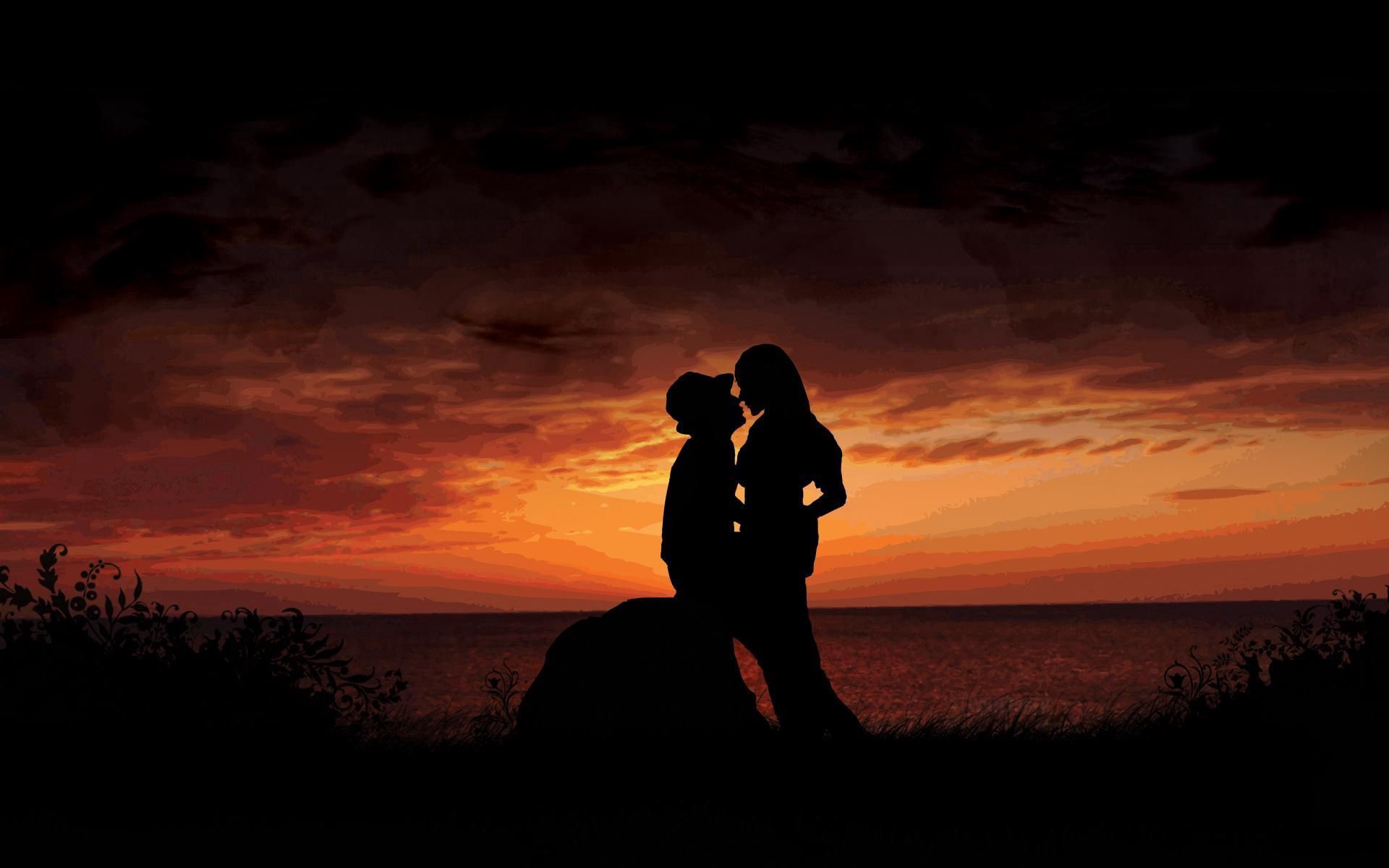 Download mobile wallpaper Rock, Stone, Silhouette, Pair, Sunset, Couple, Embrace, Love for free.