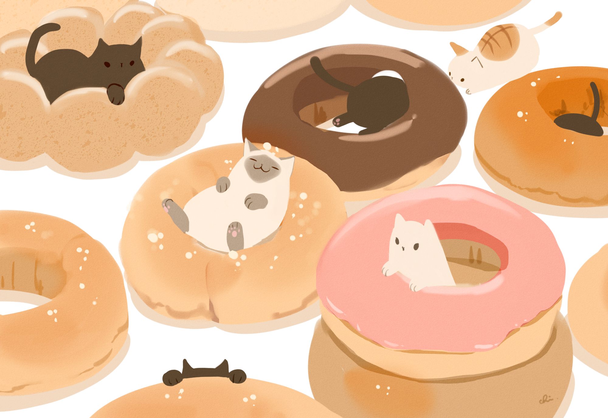 Download mobile wallpaper Anime, Cat, Doughnut for free.