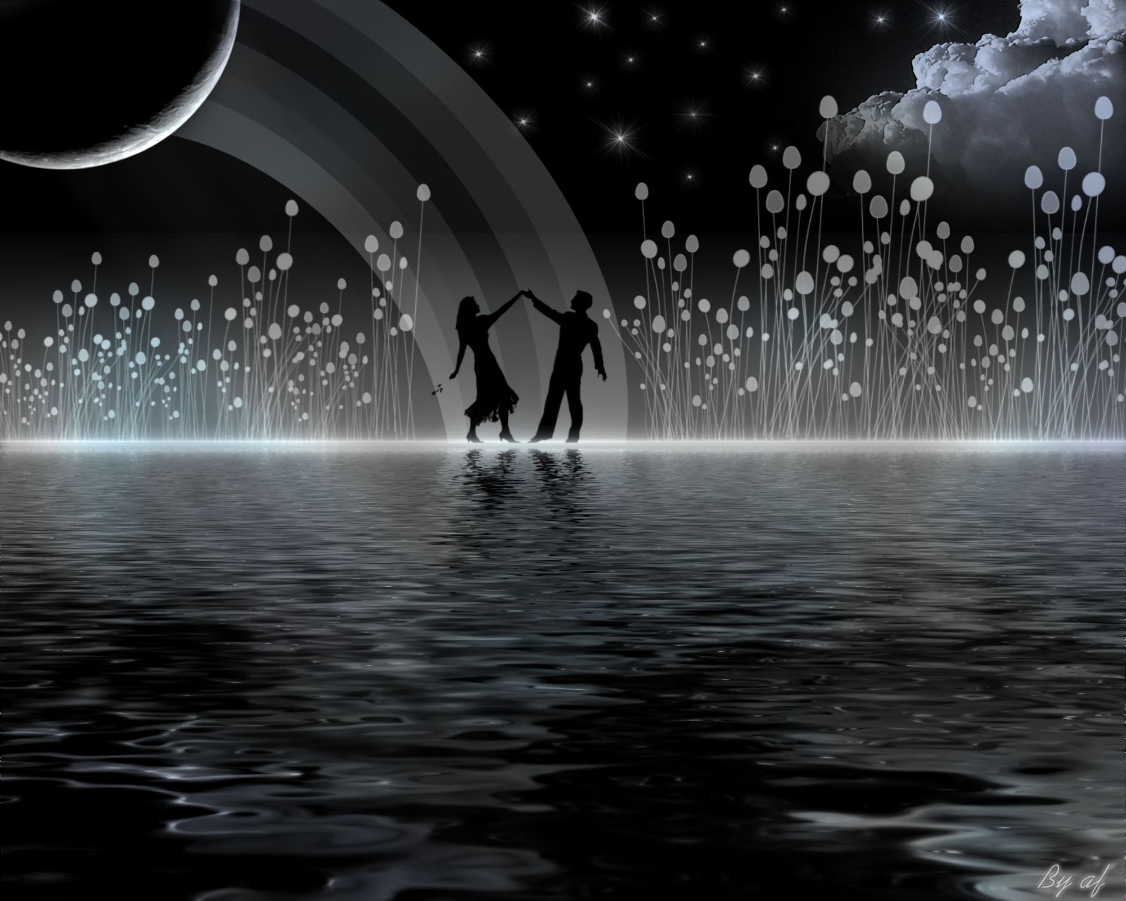 Free download wallpaper Night, Moon, Love, Artistic, Cloud, Dancing on your PC desktop