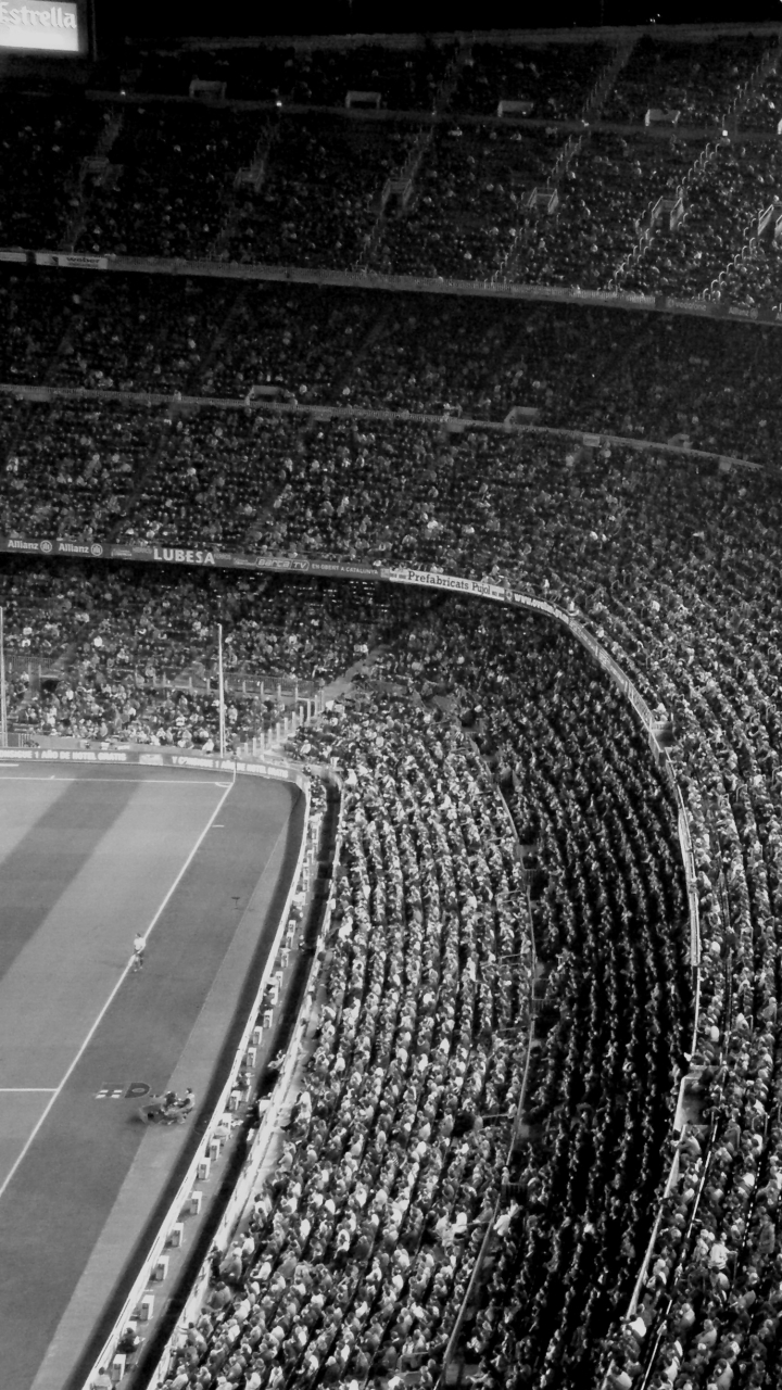 Download mobile wallpaper Barcelona, Crowd, Photography, Stadium, Black & White, Fc Barcelona for free.