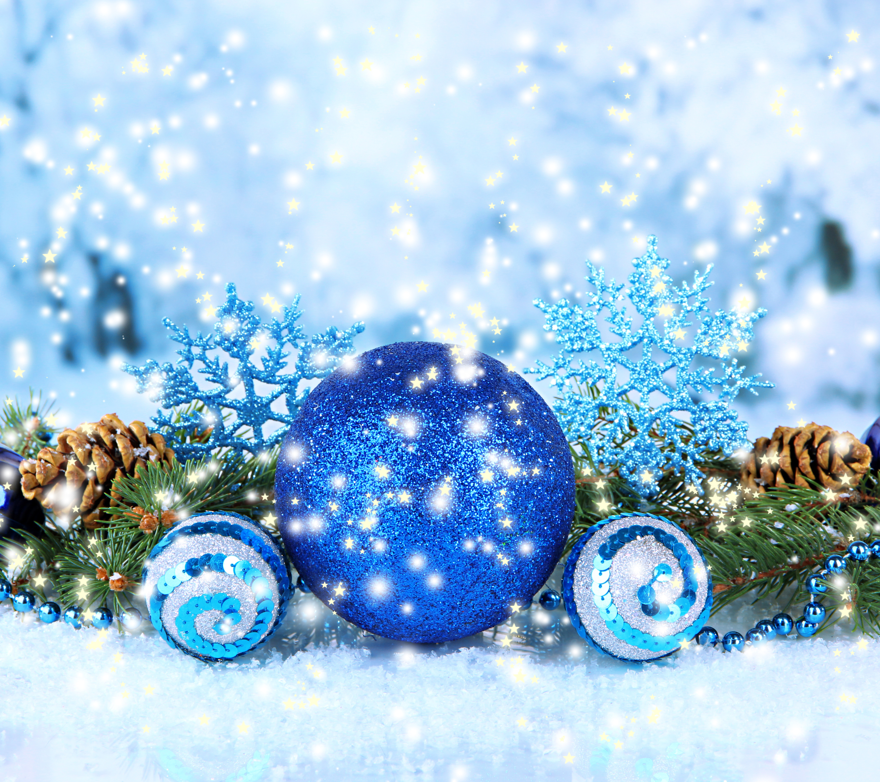 無料モバイル壁紙装飾, クリスマス, 青い, 降雪, クリスマスオーナメント, ホリデーをダウンロードします。