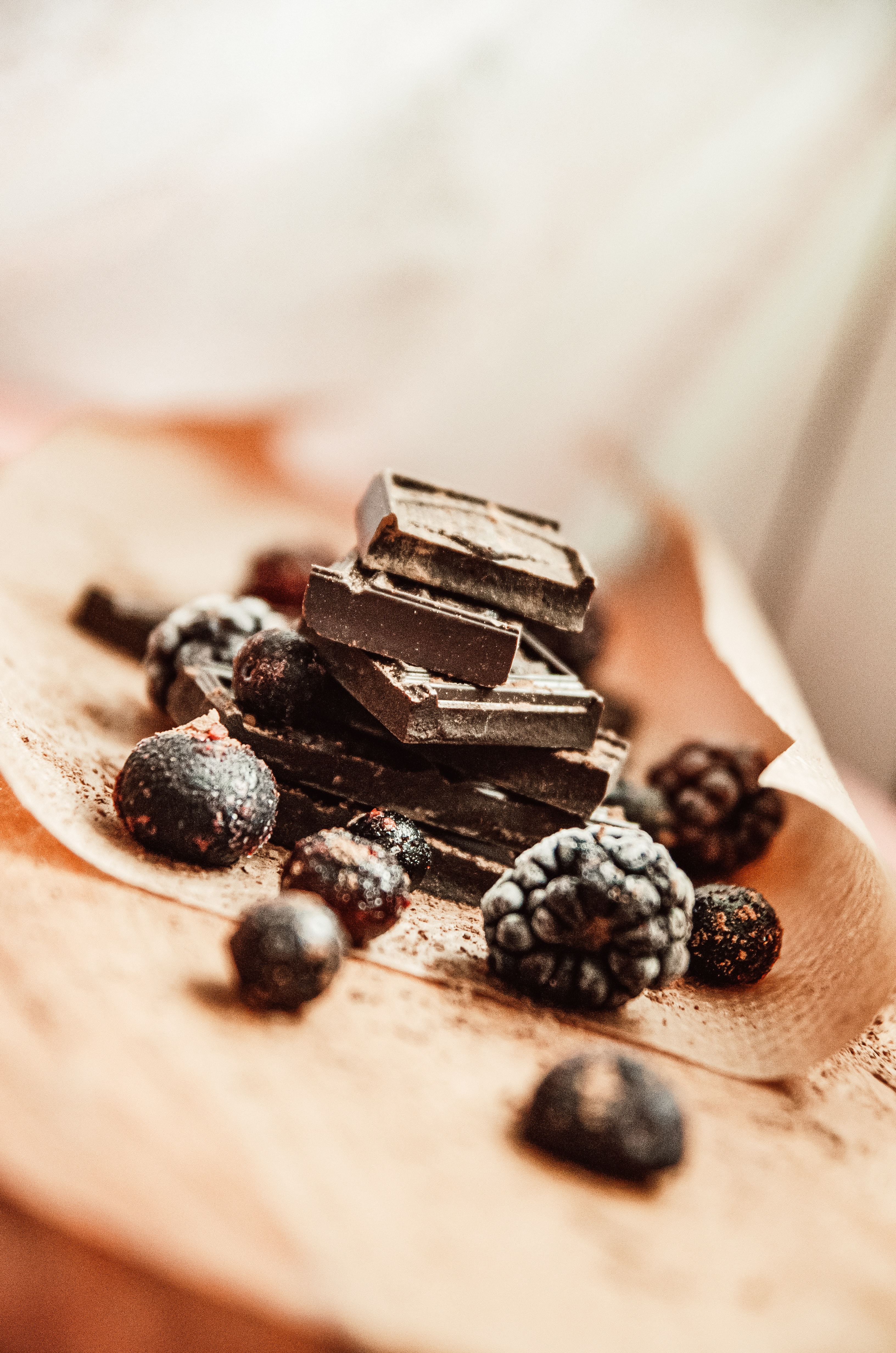 Download mobile wallpaper Bilberries, Blackberry, Berries, Food, Desert, Chocolate for free.