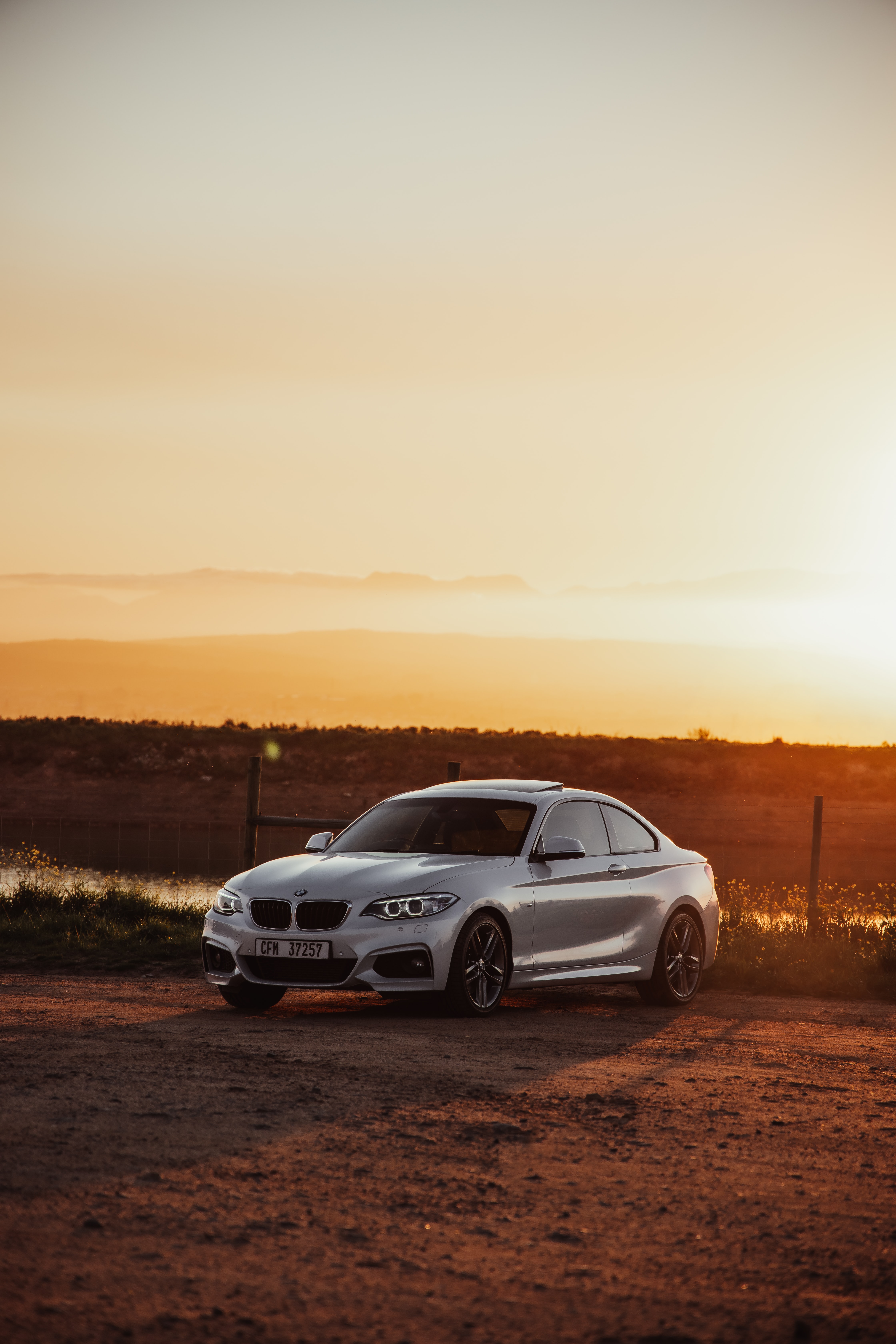 Download mobile wallpaper Side View, Sunset, Grey, Car, Cars, Bmw for free.