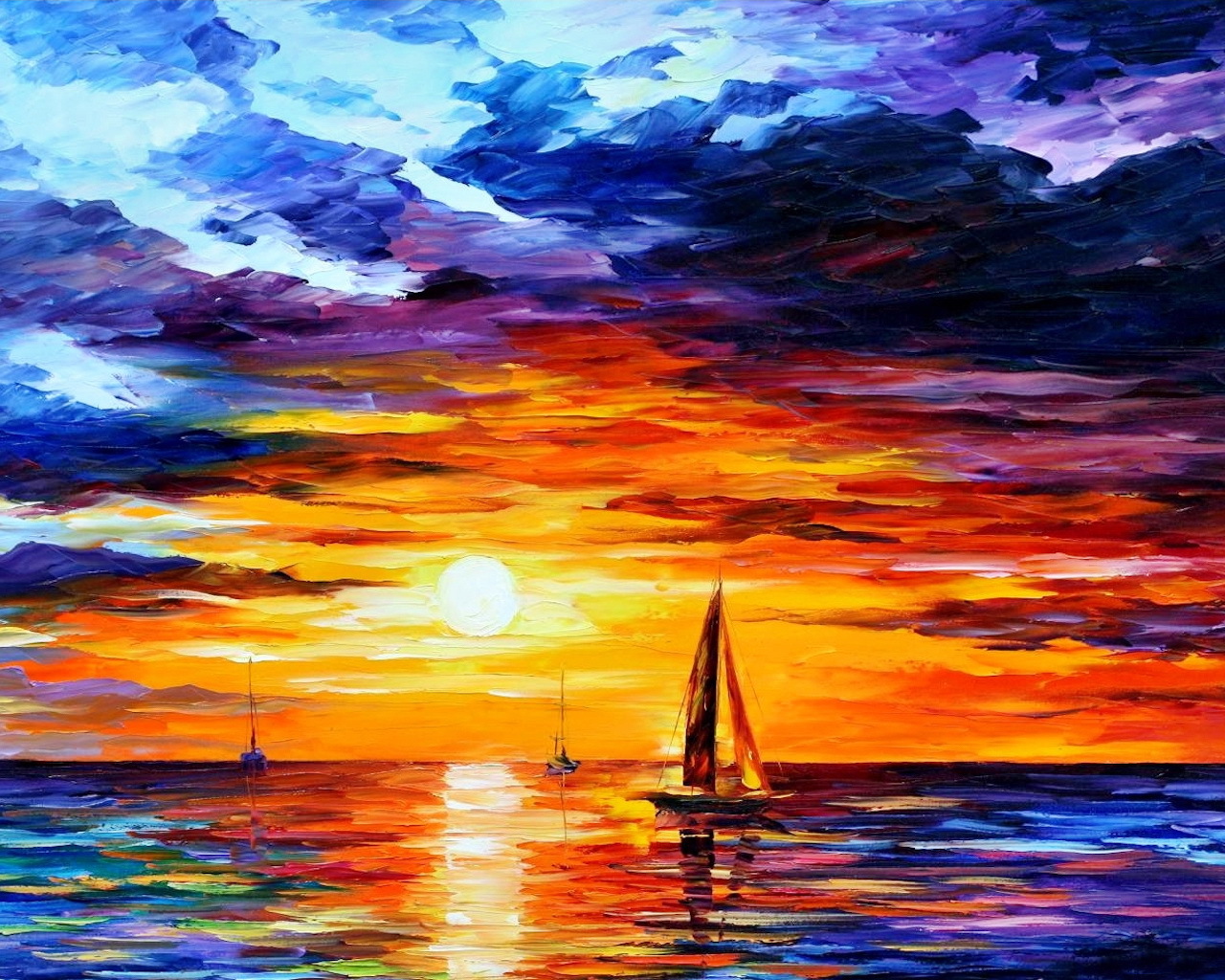 7557 Hintergrundbild herunterladen landschaft, sunset, sky, kunst, sea, malereien - Bildschirmschoner und Bilder kostenlos