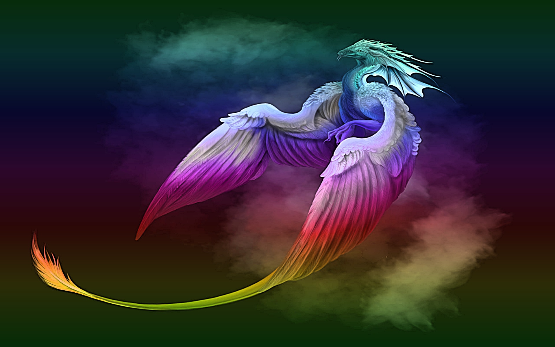 fantasy, phoenix, rainbow, dragon