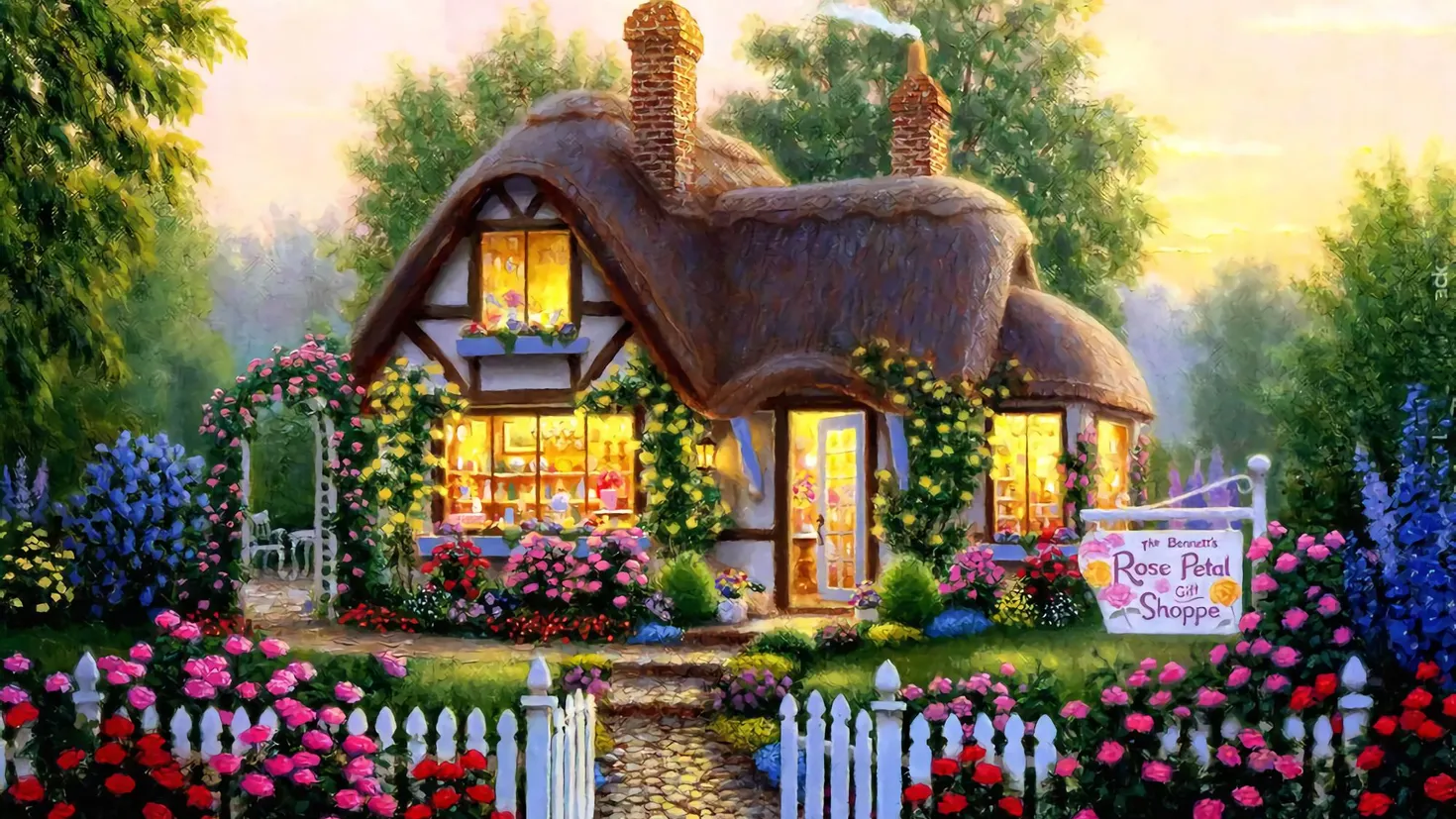 Fondo de pantalla de PC Artístico, Casa, Cabaña, Flor, Pintura, 761699.