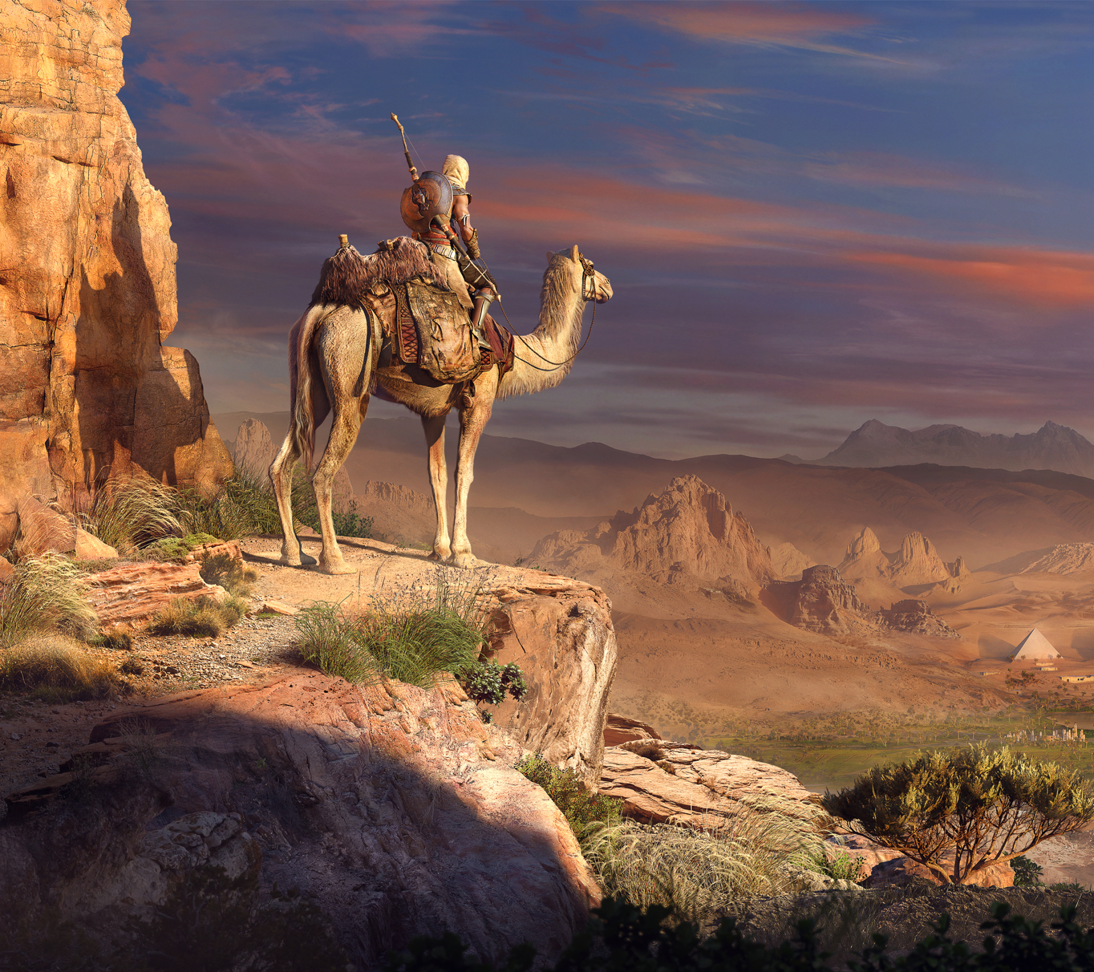 Скачать обои бесплатно Пустыня, Египет, Пирамида, Видеоигры, Кредо Ассасина, Assassin's Creed: Истоки, Байек Сива картинка на рабочий стол ПК