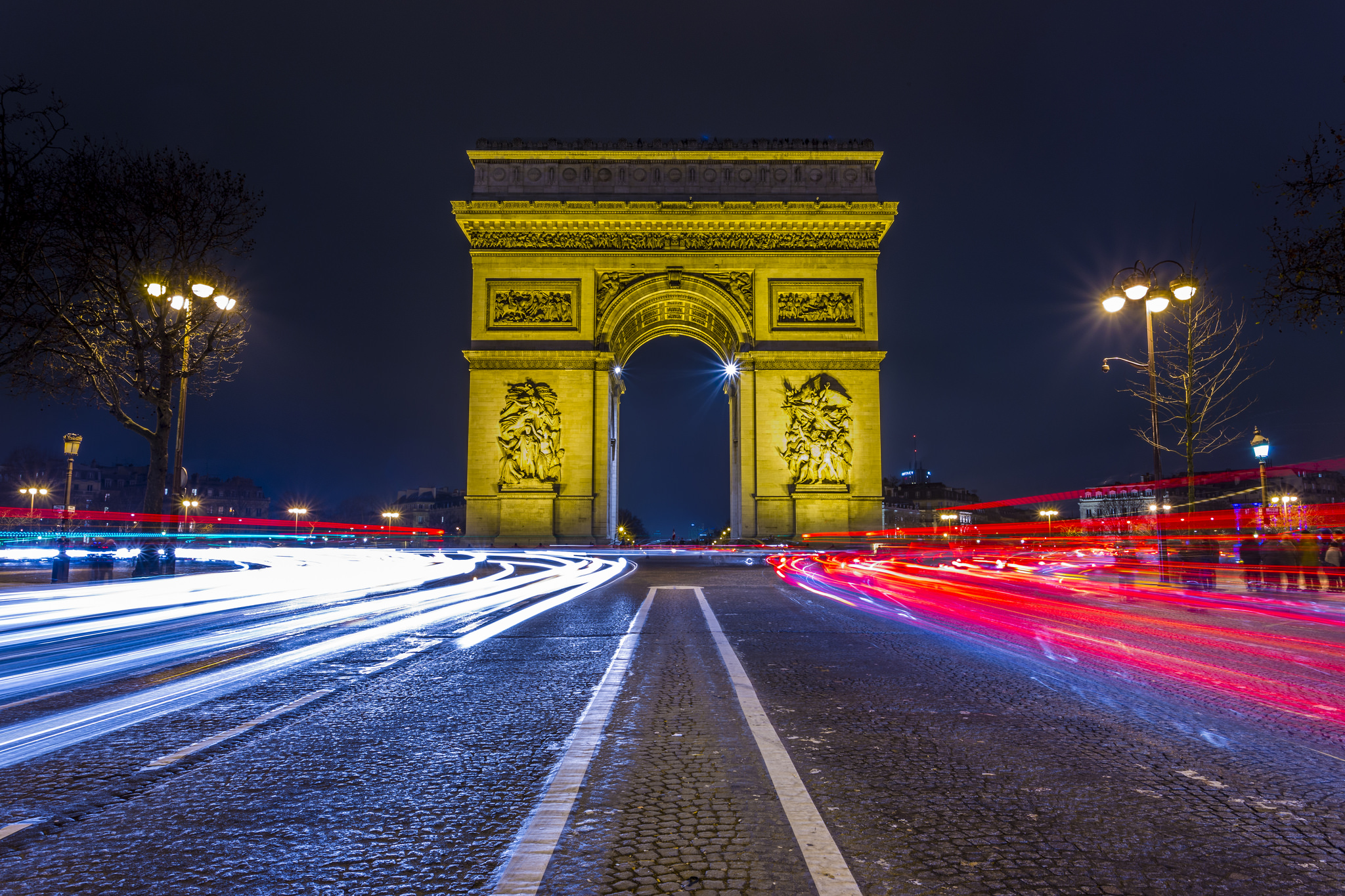 Téléchargez des papiers peints mobile Nuit, Paris, France, Monument, Les Monuments, Arc De Triomphe, Construction Humaine, Temps Suspendu gratuitement.