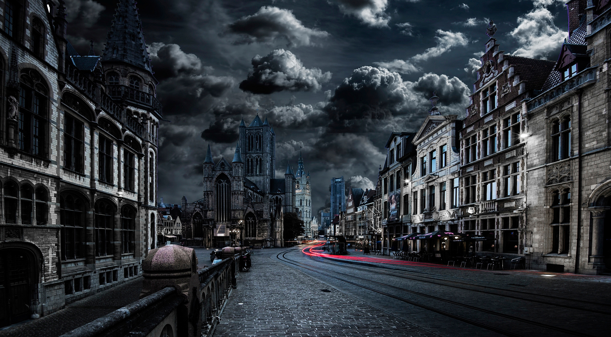 man made, ghent, architecture, building, city, cloud, night