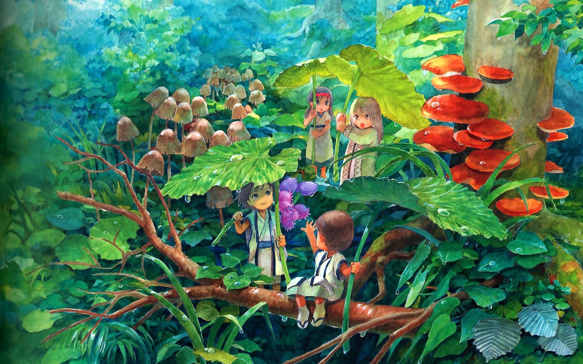 Laden Sie das Fantasie, Kinder, Wald, Pilz, Bunt-Bild kostenlos auf Ihren PC-Desktop herunter