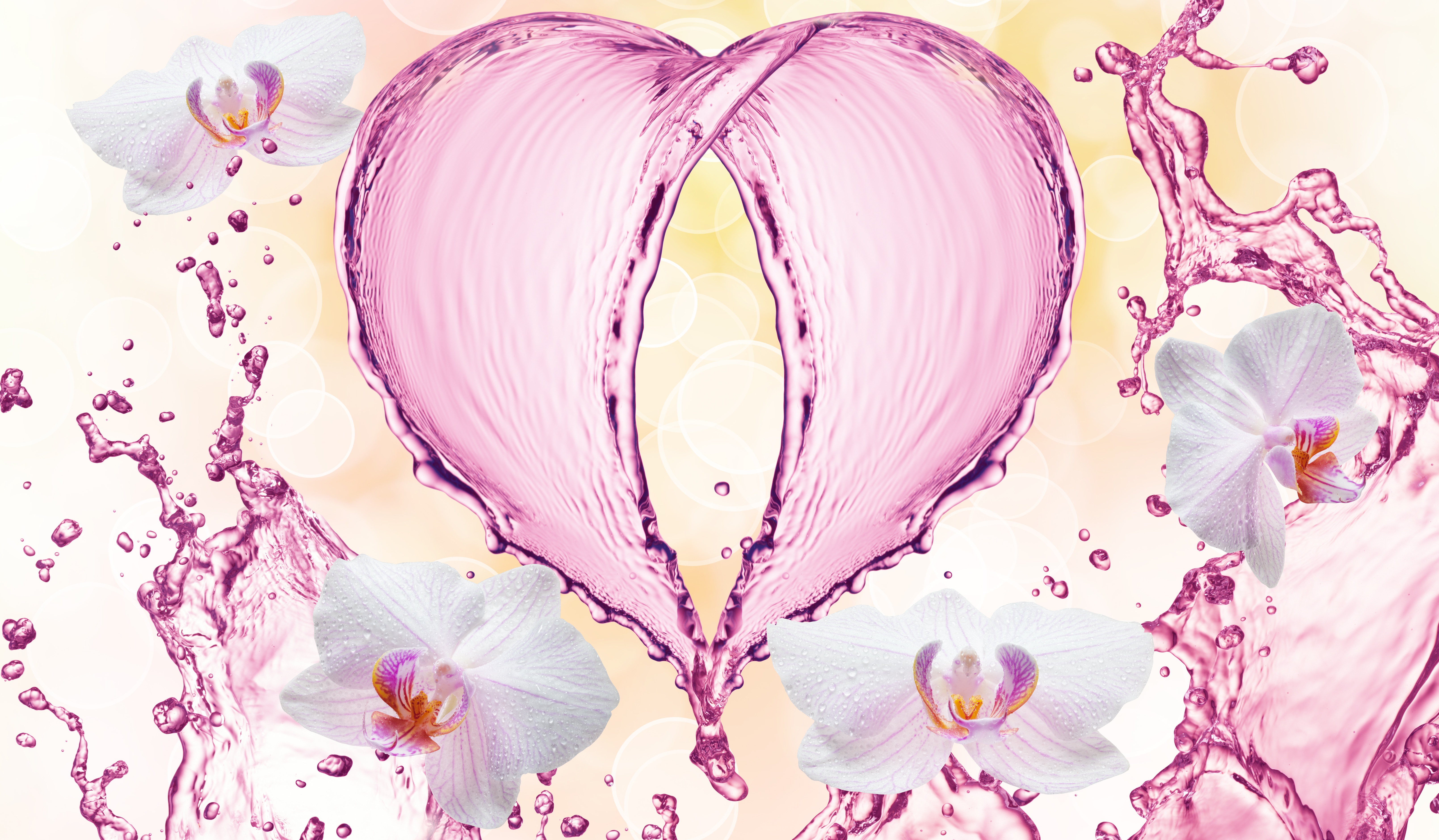 Download mobile wallpaper Water, Flower, Heart, Bokeh, Artistic for free.