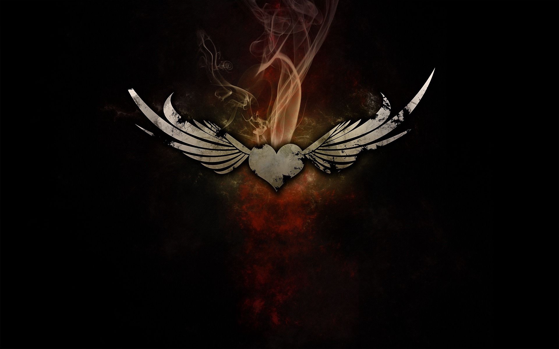 heart, abstract, smoke, dark background, wings 1080p