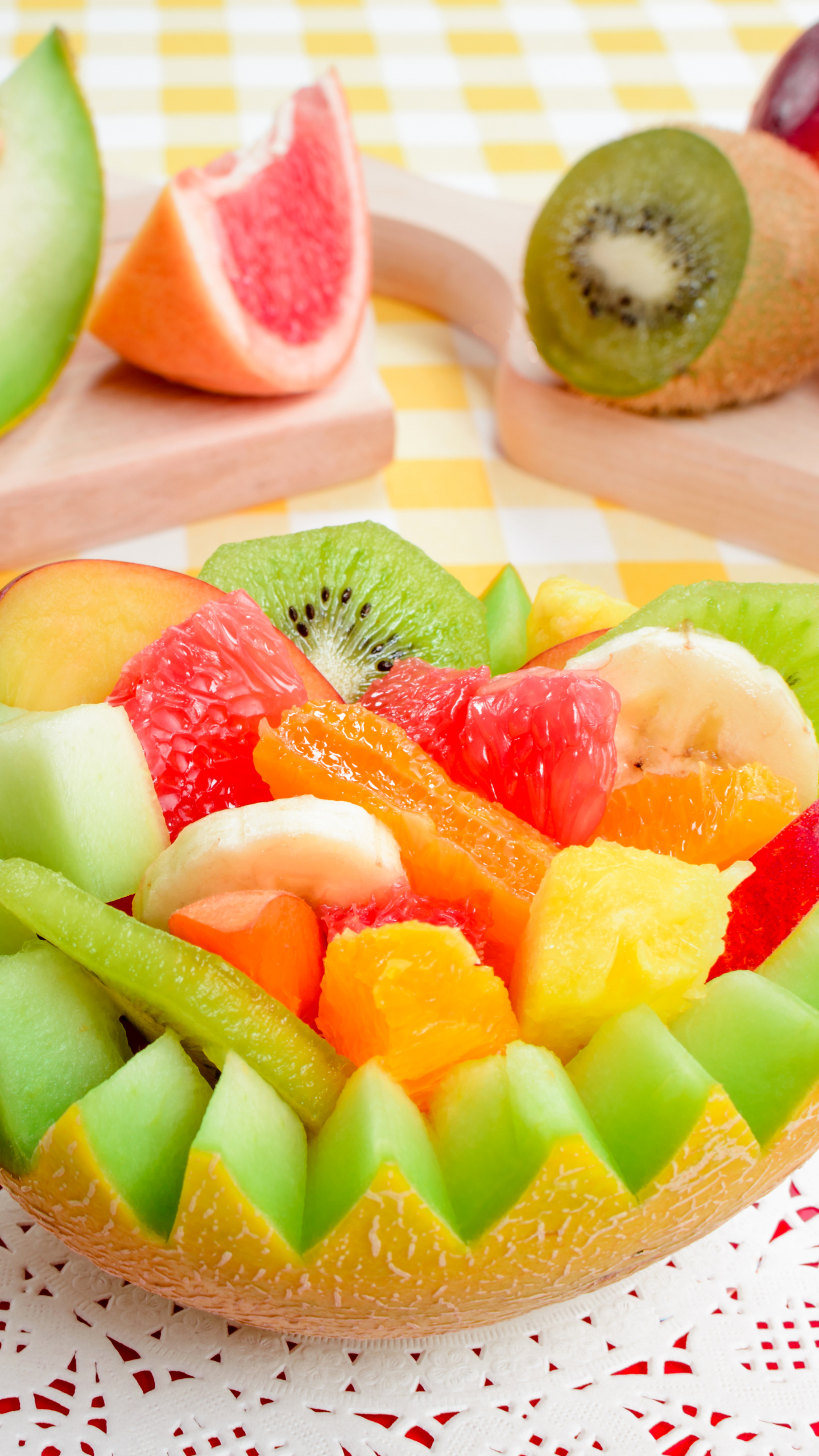 Handy-Wallpaper Kiwi, Ananas, Frucht, Melone, Nahrungsmittel, Früchte, Orange (Obst) kostenlos herunterladen.