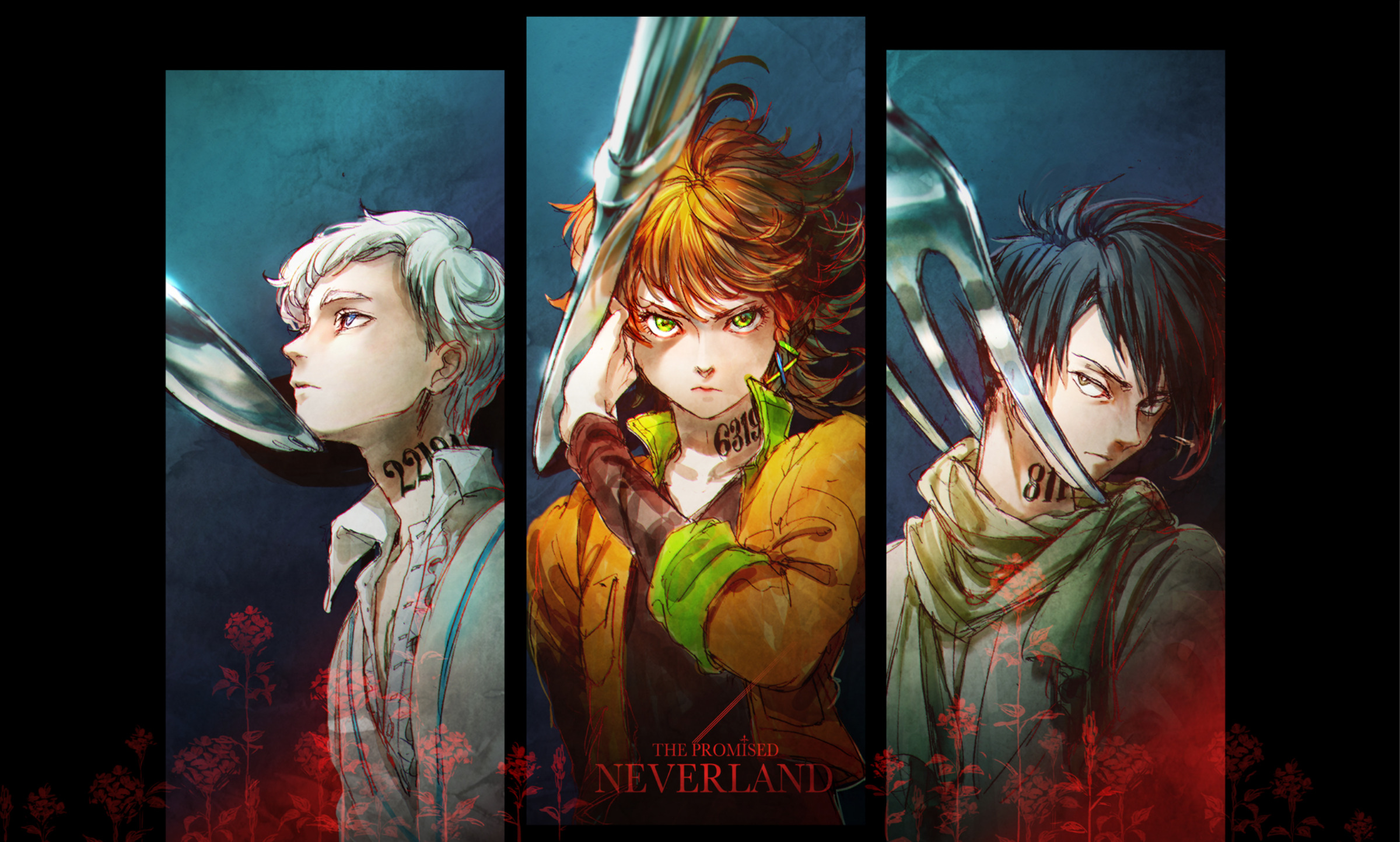 anime, the promised neverland, emma (the promised neverland), norman (the promised neverland), ray (the promised neverland)