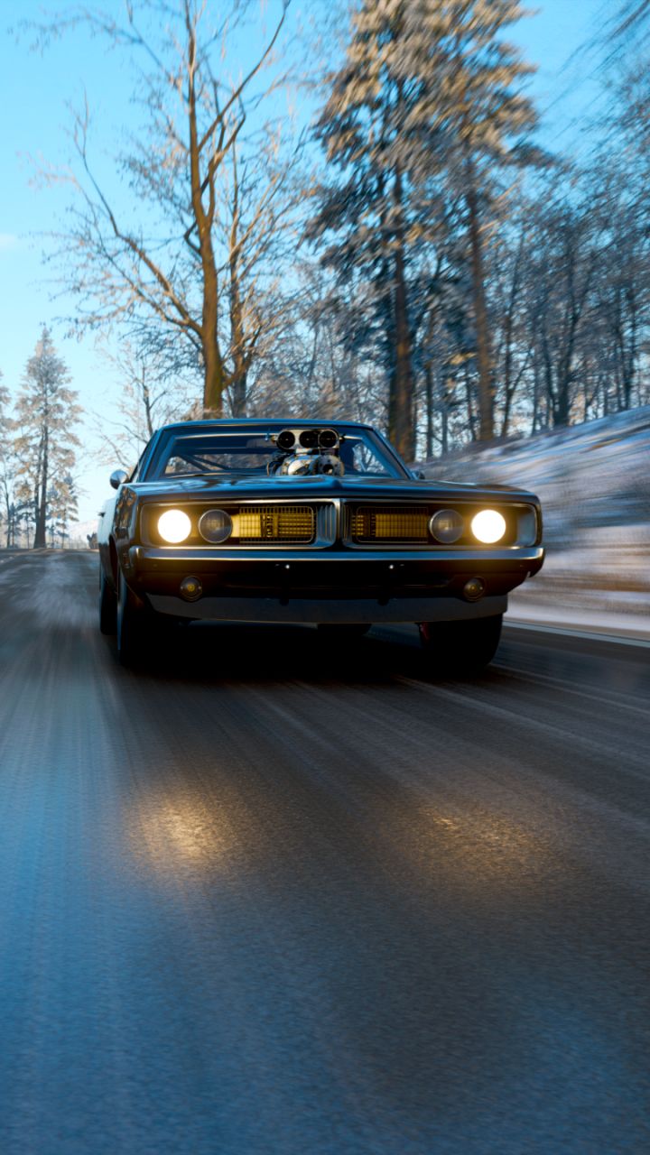Download mobile wallpaper Snow, Car, Dodge Charger, Vehicle, Video Game, Forza Horizon 4, Forza for free.