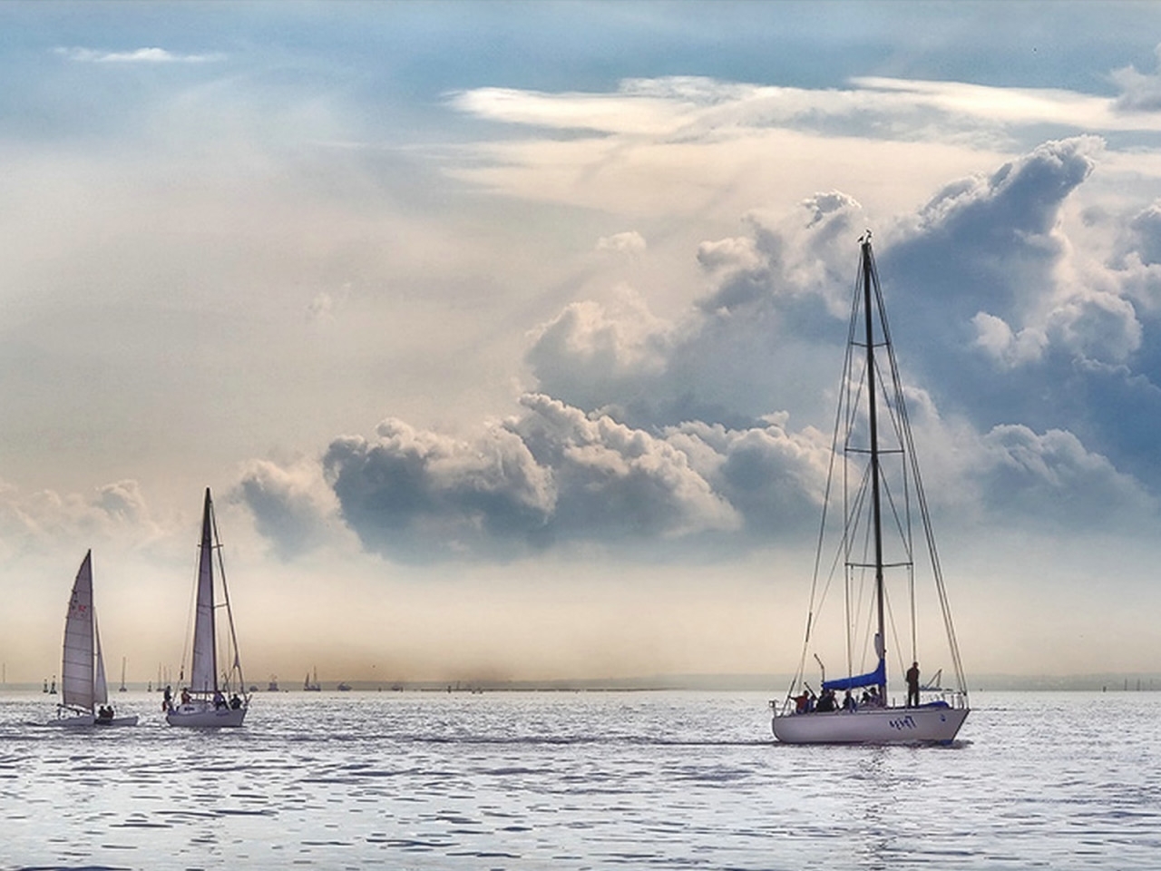 transport, sea, clouds, yachts High Definition image
