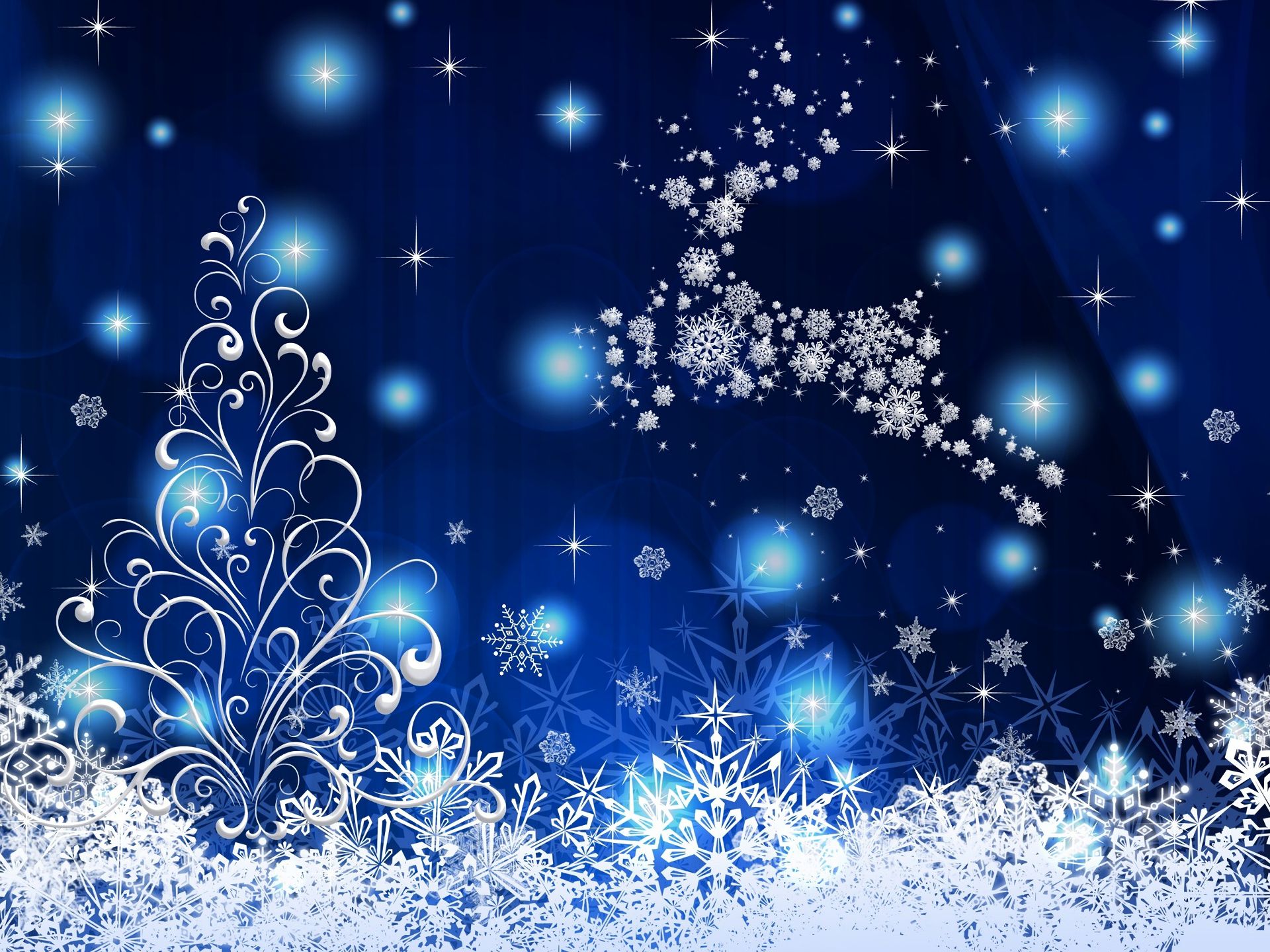 Завантажити шпалери безкоштовно Різдво, Свято, Синій, Сніжинка, Різдвяна Ялинка, Північний Олень картинка на робочий стіл ПК