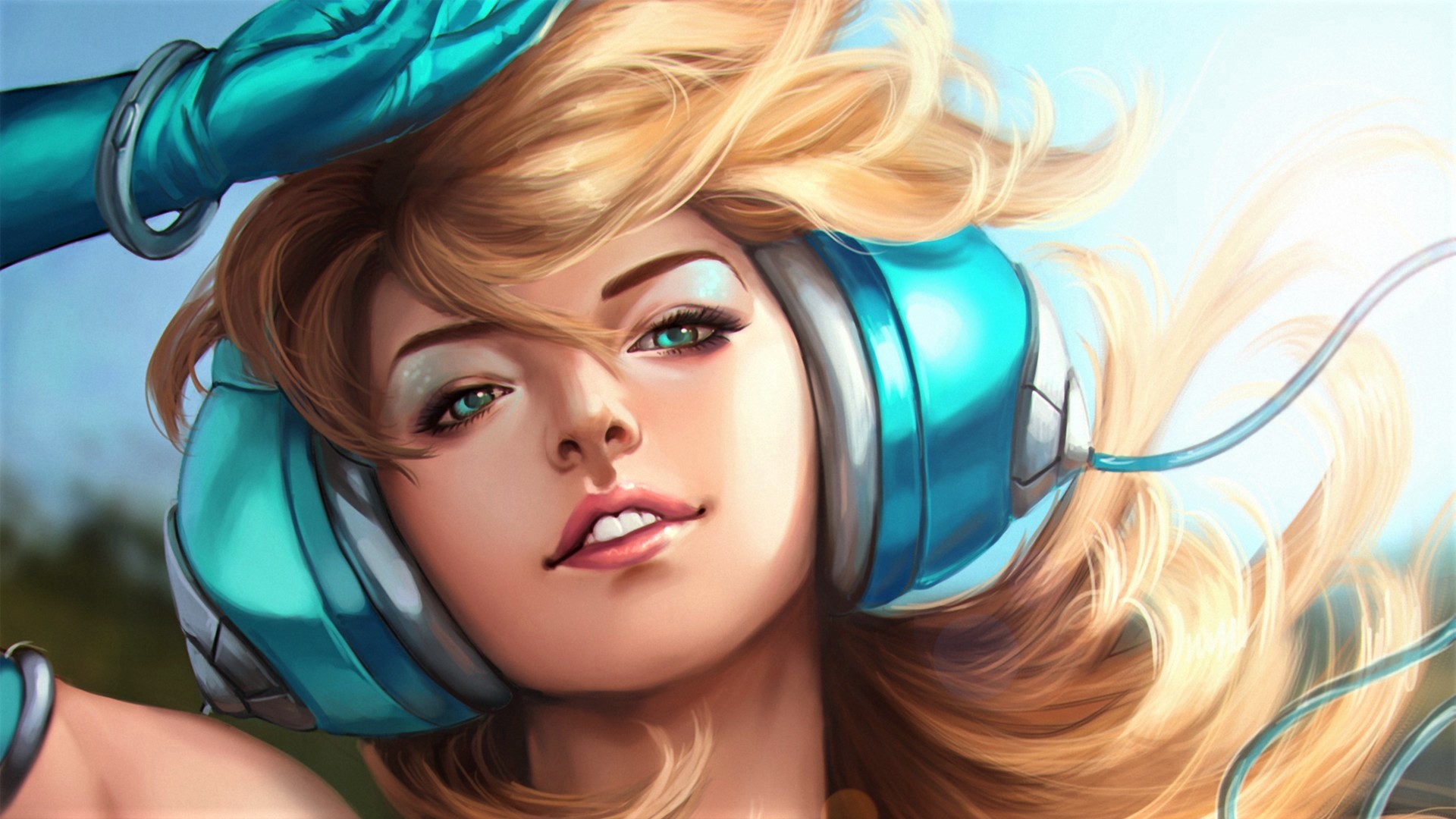 Download mobile wallpaper Music, Headphones, Blonde, Face, Aqua Eyes for free.