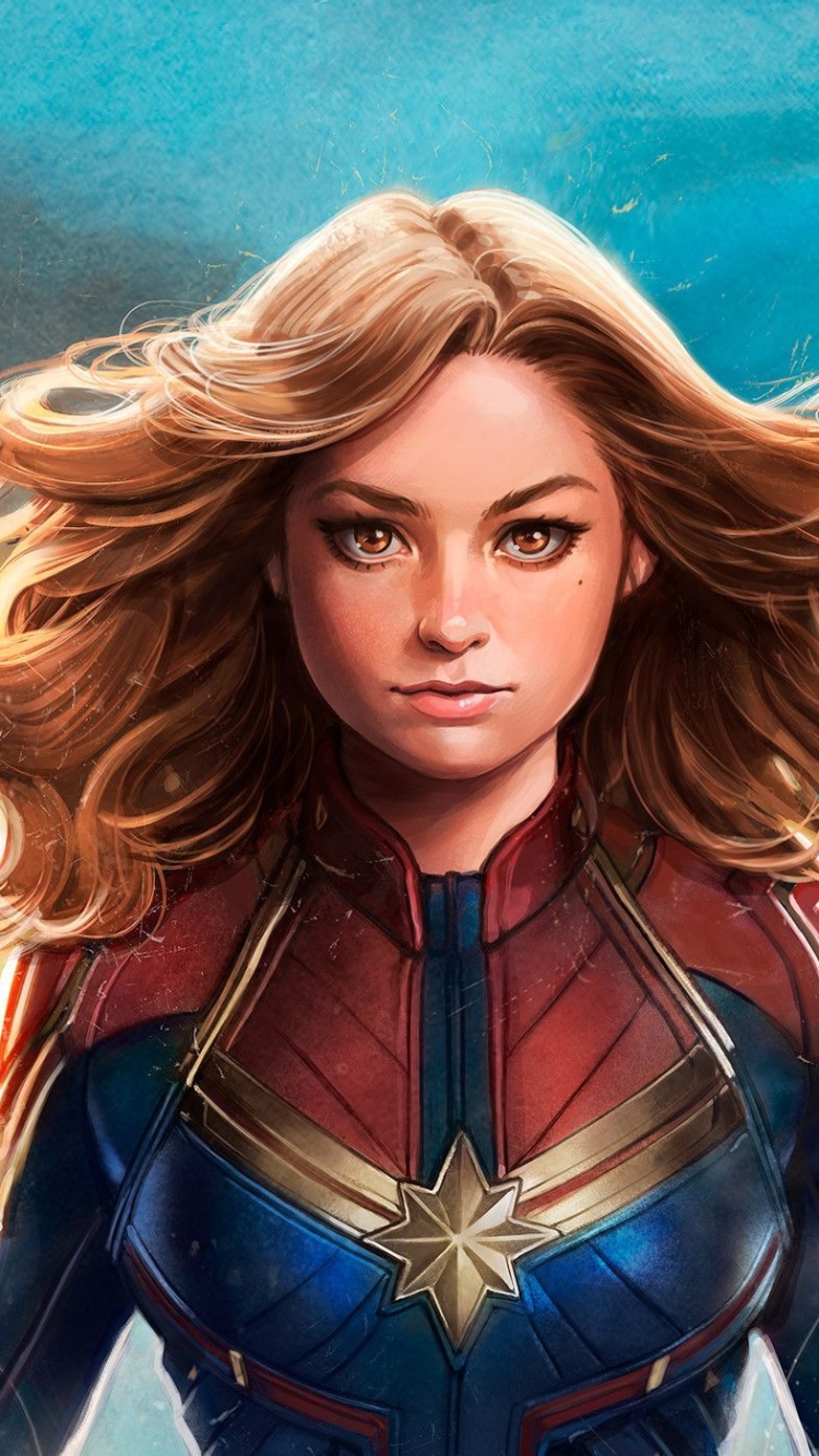 Handy-Wallpaper Blond, Blondinen, Comics, Carol Danvers, Orangefarbene Augen, Captain Marvel kostenlos herunterladen.