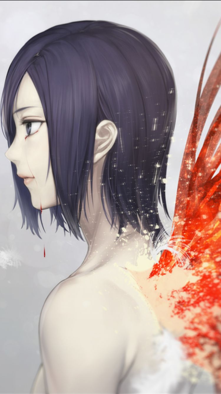Download mobile wallpaper Anime, Blood, Wings, Crying, Tokyo Ghoul, Touka Kirishima for free.