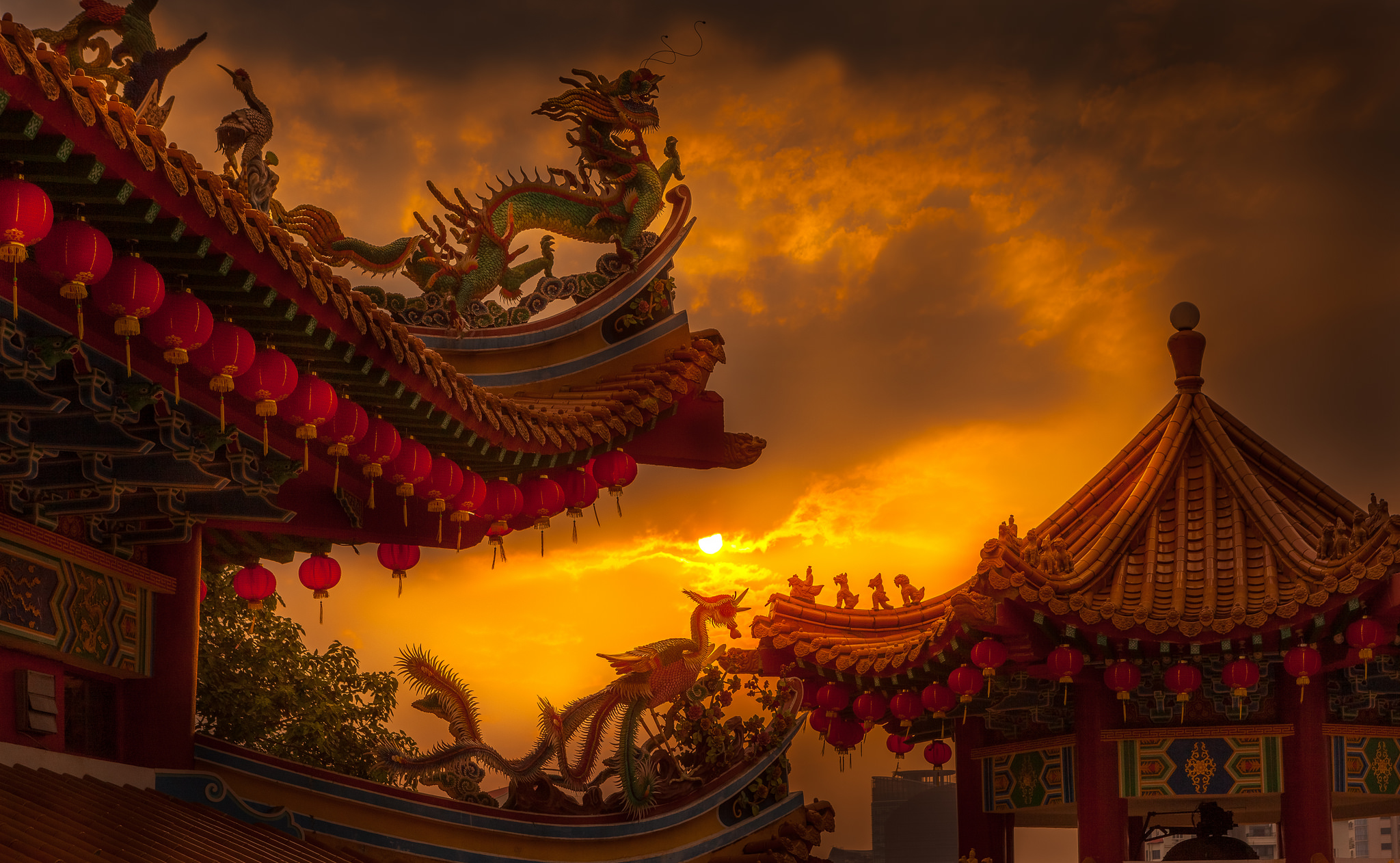 Free download wallpaper Sunset, Pagoda, Temple, Malaysia, Photography on your PC desktop