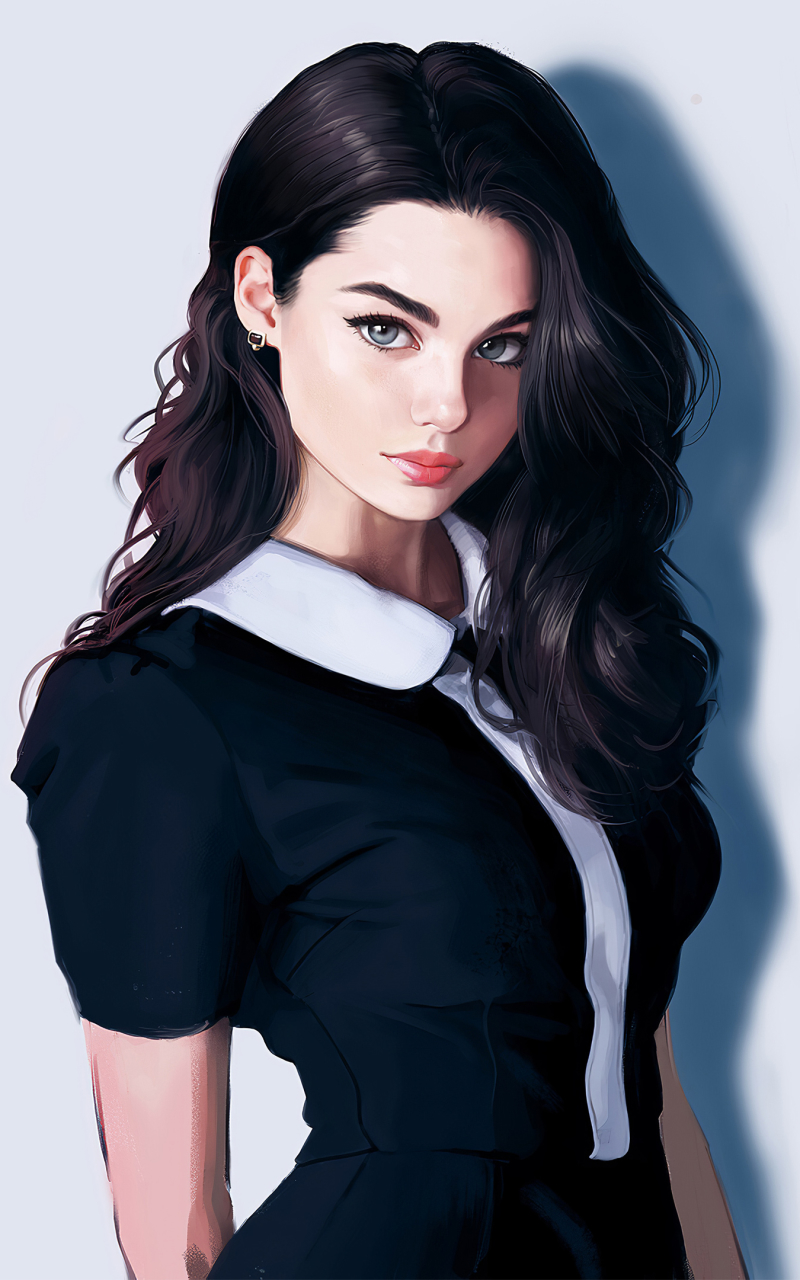 Download mobile wallpaper Artistic, Women, Black Hair, Long Hair for free.