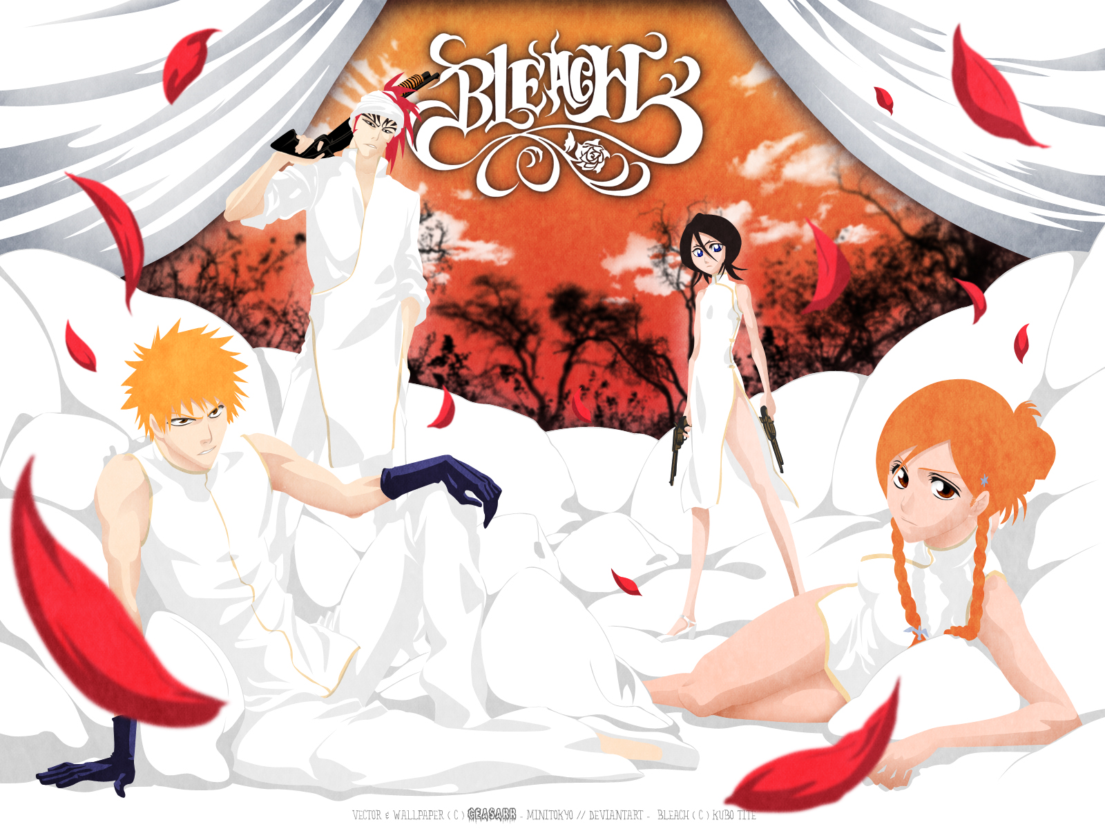 Free download wallpaper Anime, Bleach, Rukia Kuchiki, Renji Abarai, Ichigo Kurosaki, Orihime Inoue on your PC desktop