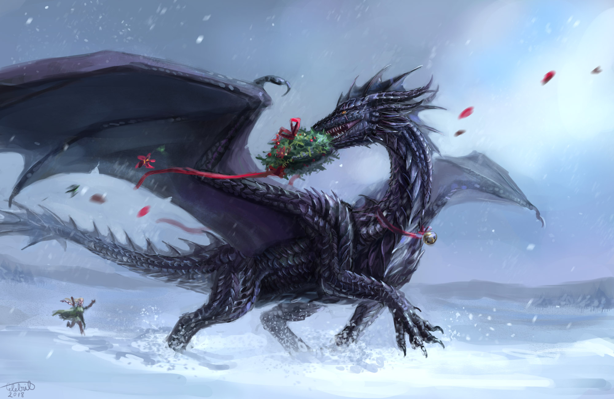 Free download wallpaper Fantasy, Christmas, Dragon on your PC desktop