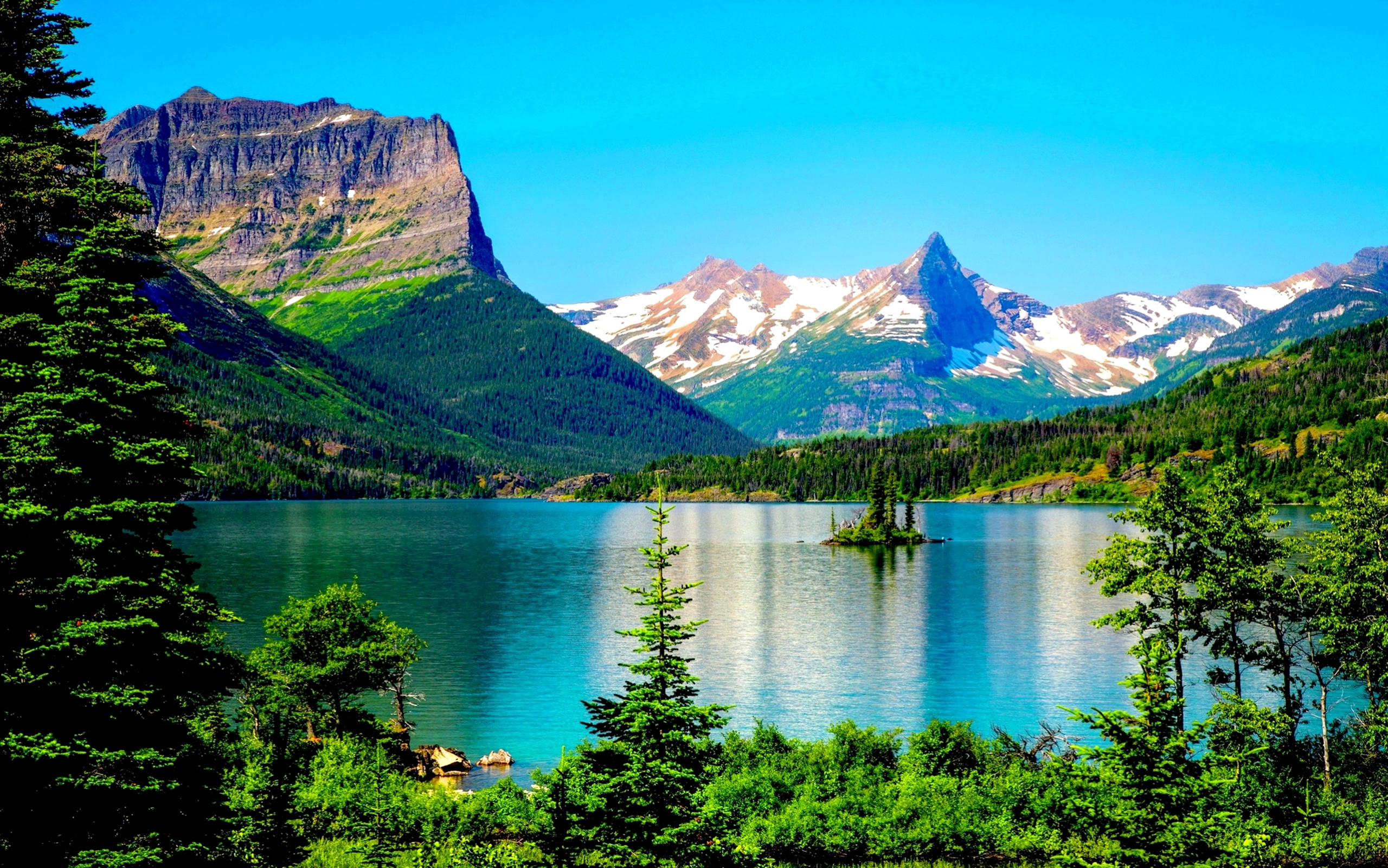 無料モバイル壁紙湖, 山, 森, 地球, グレイシャー国立公園をダウンロードします。