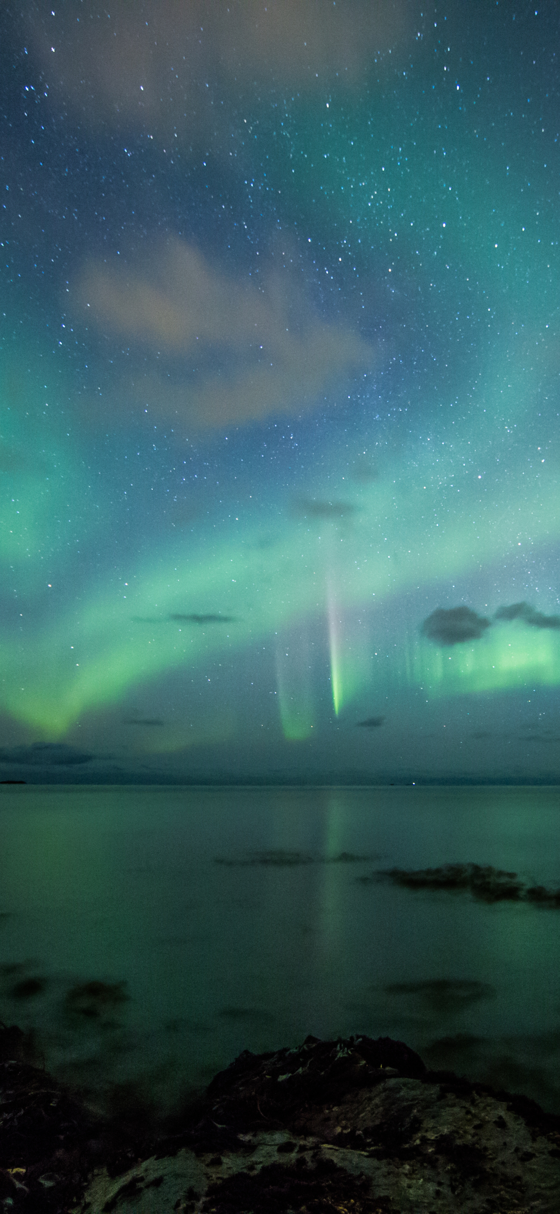 Download mobile wallpaper Nature, Sky, Horizon, Ocean, Earth, Aurora Borealis for free.