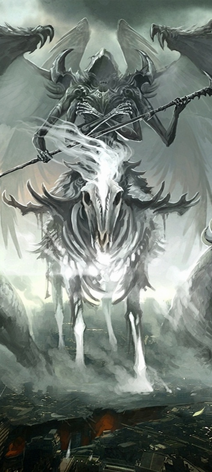 Download mobile wallpaper Dark, Skeleton, Demon, Grim Reaper, Scythe for free.