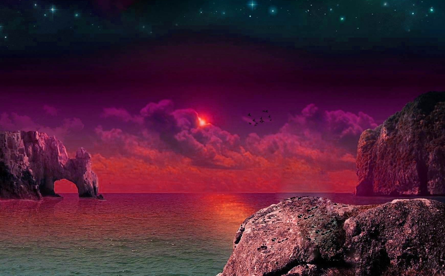Free download wallpaper Fantasy, Sunset, Sky, Ocean, Artistic, Cloud on your PC desktop