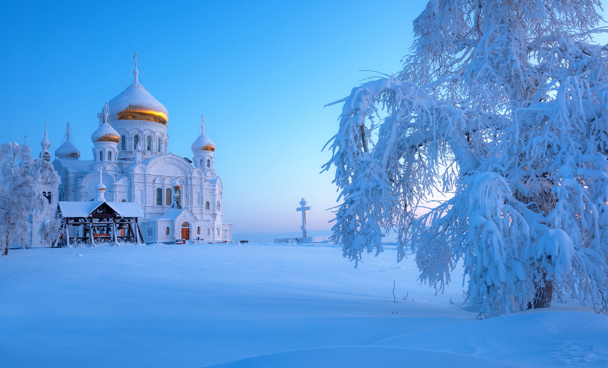religious, monastery, belogorsky monastery, church, man made, russia, snow, tree, winter