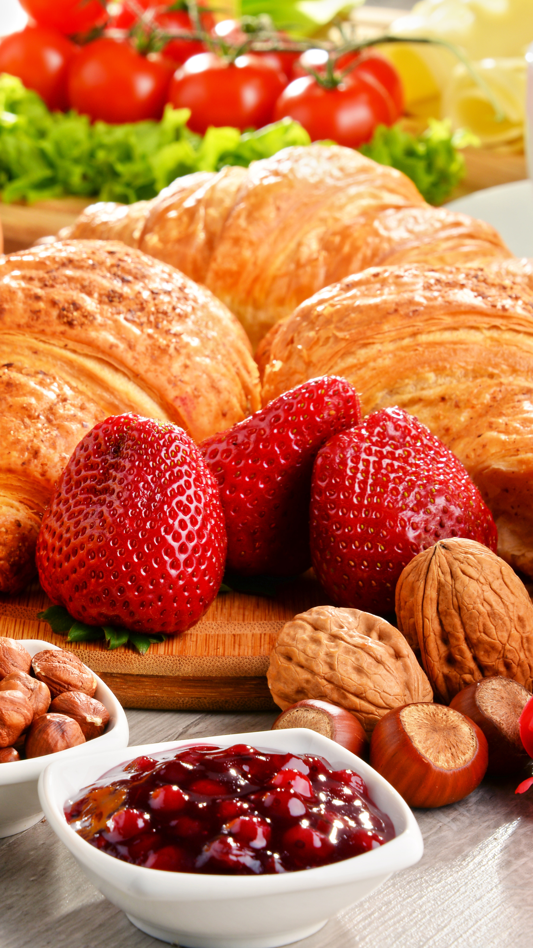 Download mobile wallpaper Food, Strawberry, Breakfast, Croissant for free.