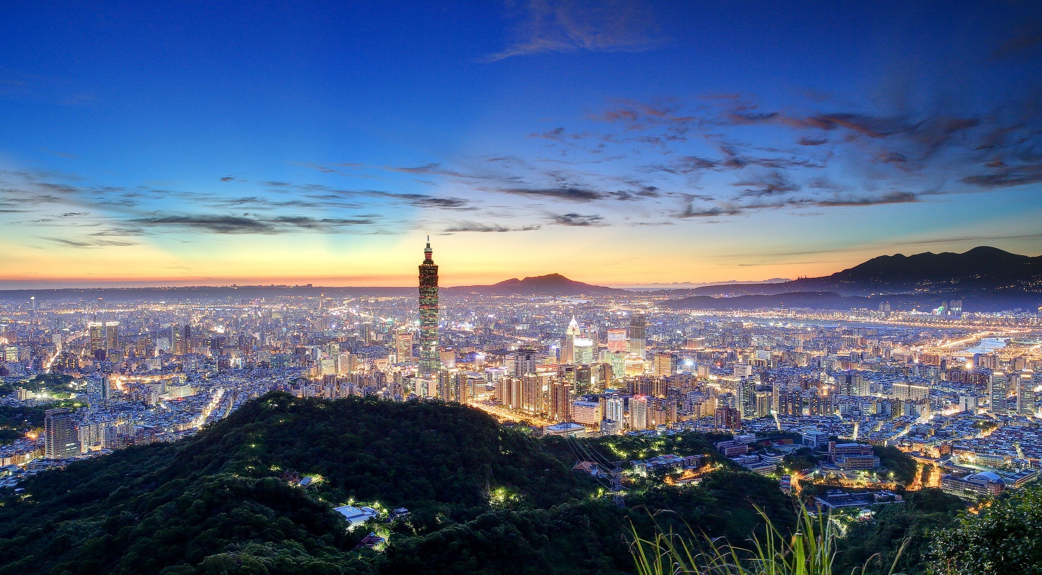 Скачать обои бесплатно Города, Закат, Тайвань, Тайбэй, Сделано Человеком, Кита́й картинка на рабочий стол ПК