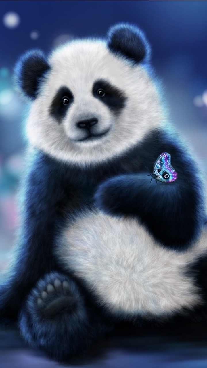 Download mobile wallpaper Butterfly, Animal, Panda, Cute for free.