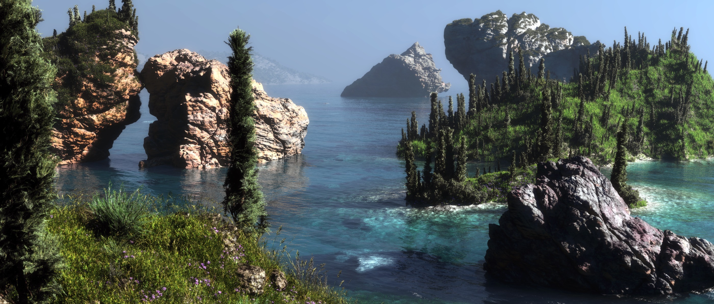 PCデスクトップに風景, 自然, 水, ファンタジー, 海, 崖画像を無料でダウンロード