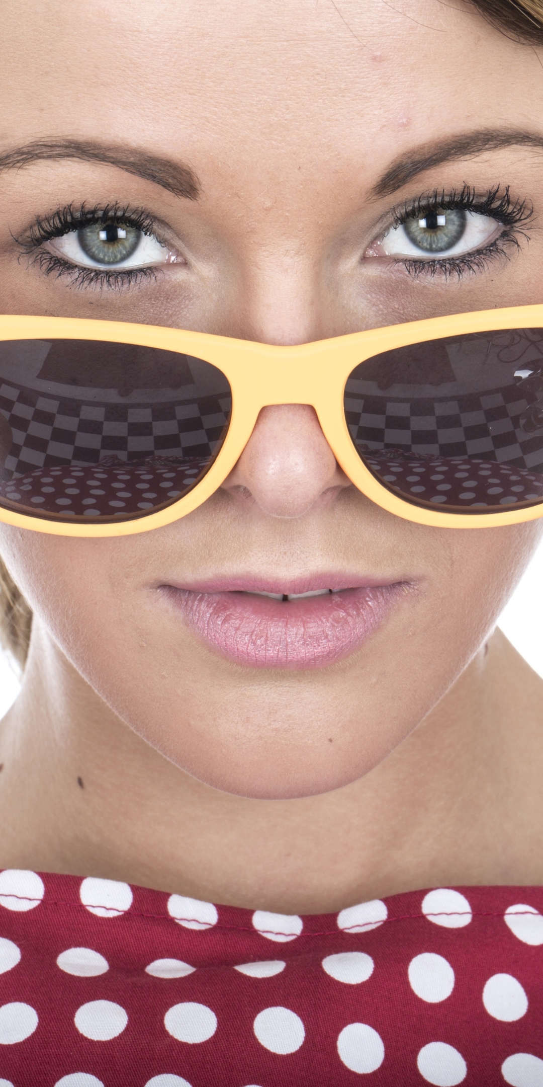 Download mobile wallpaper Face, Sunglasses, Model, Women, Blue Eyes for free.