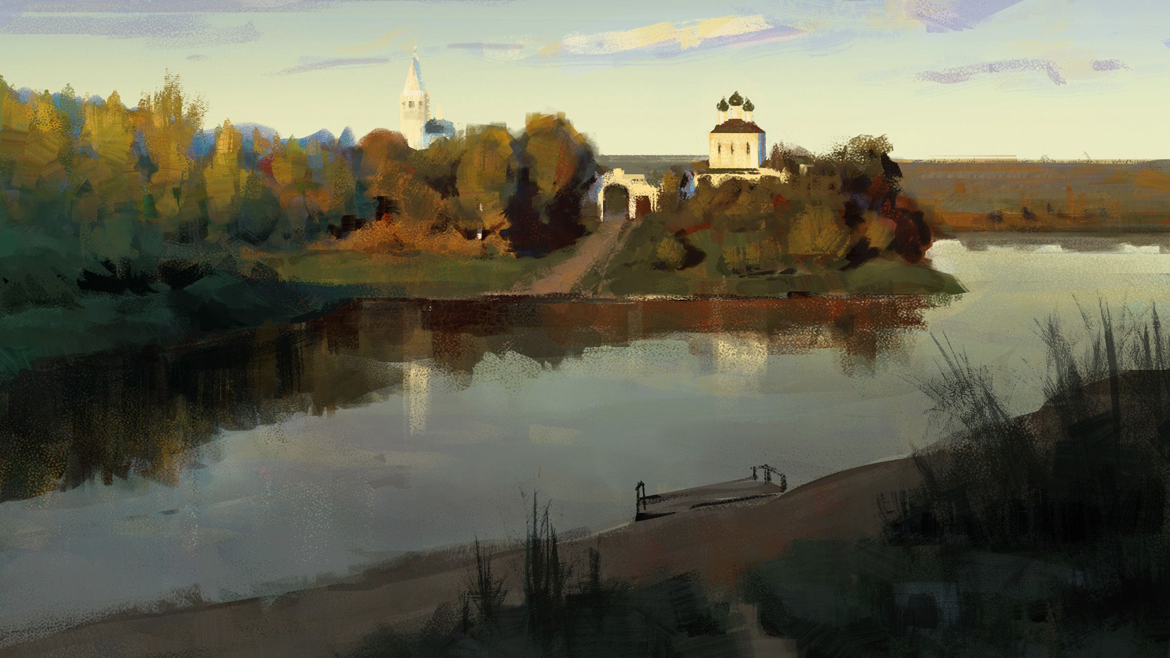 Free download wallpaper Landscape, Artistic, Russia, Church, River on your PC desktop
